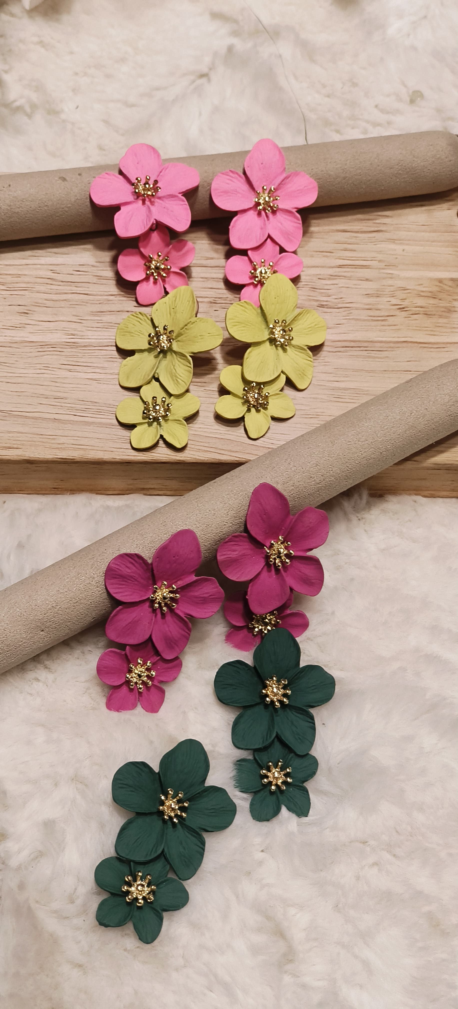 Double Flower Earrings Candy Color Metal Flower Dangle Earrings