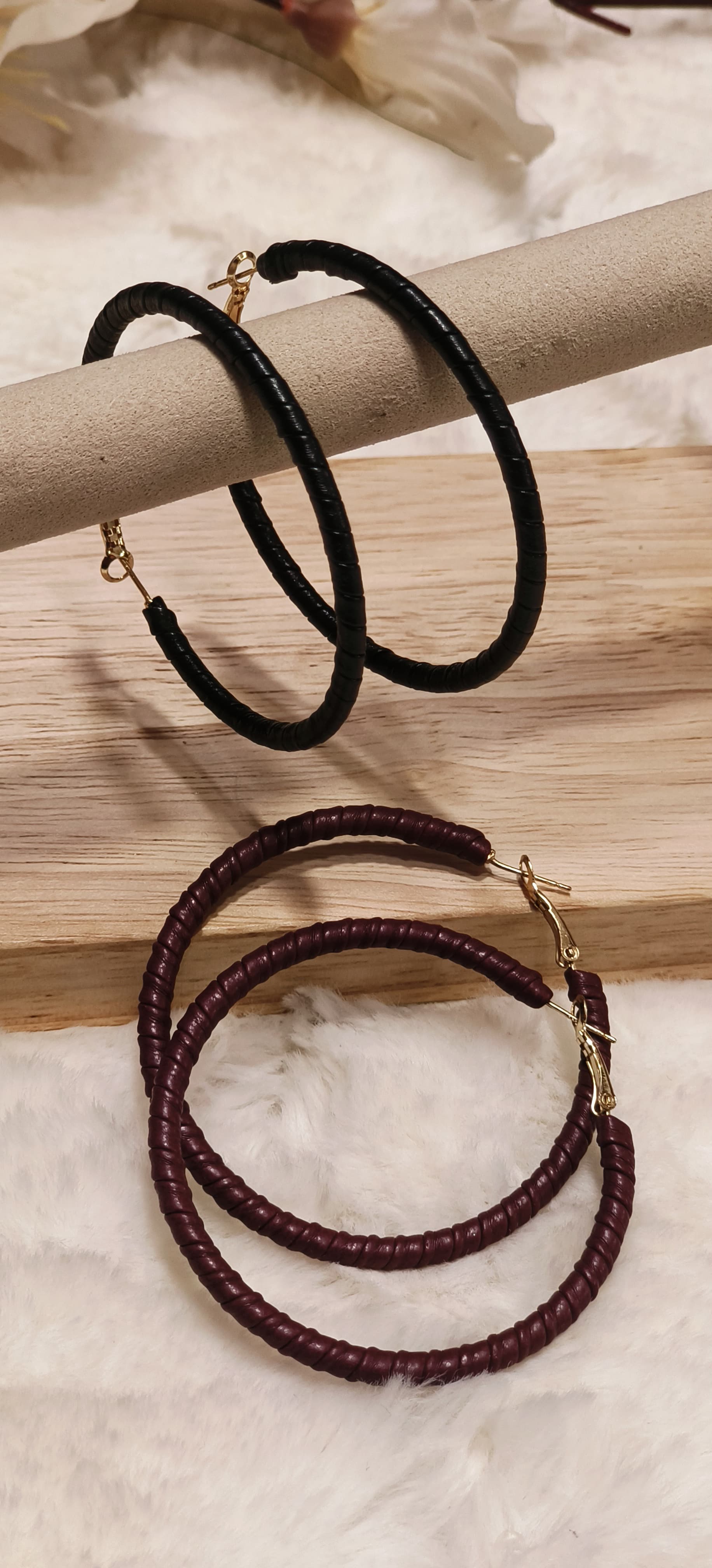 Leather Wrapped Hoop Earrings