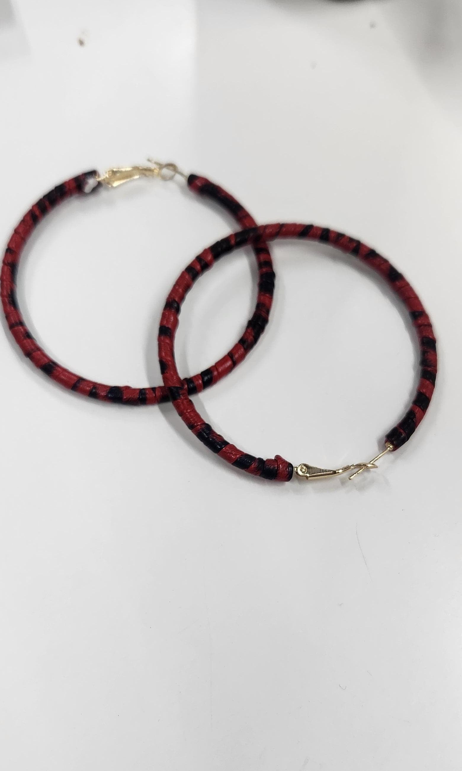 Red Black Leather Hoop Earring