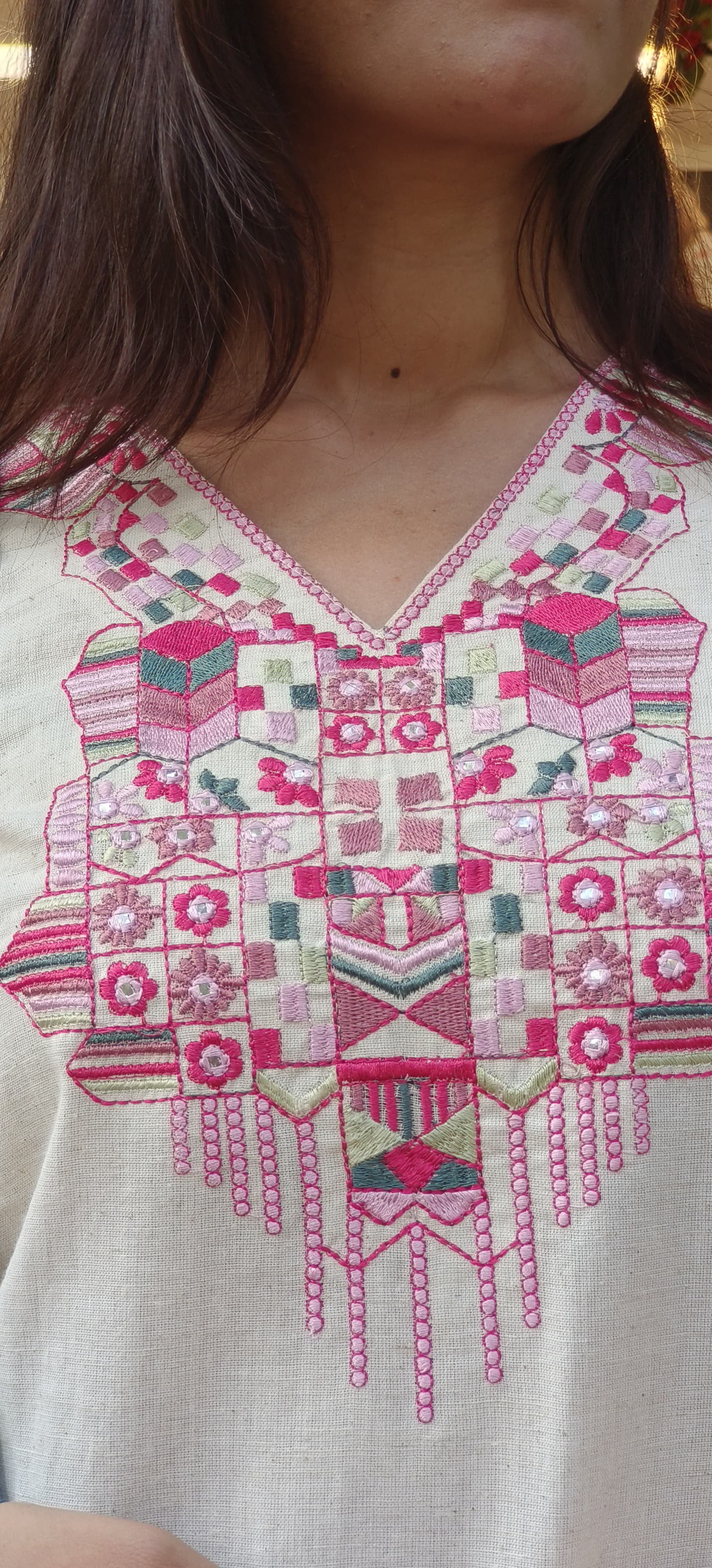 Beautiful Embroidered Neck Cotton Full Set With Floral Dupatta-9482