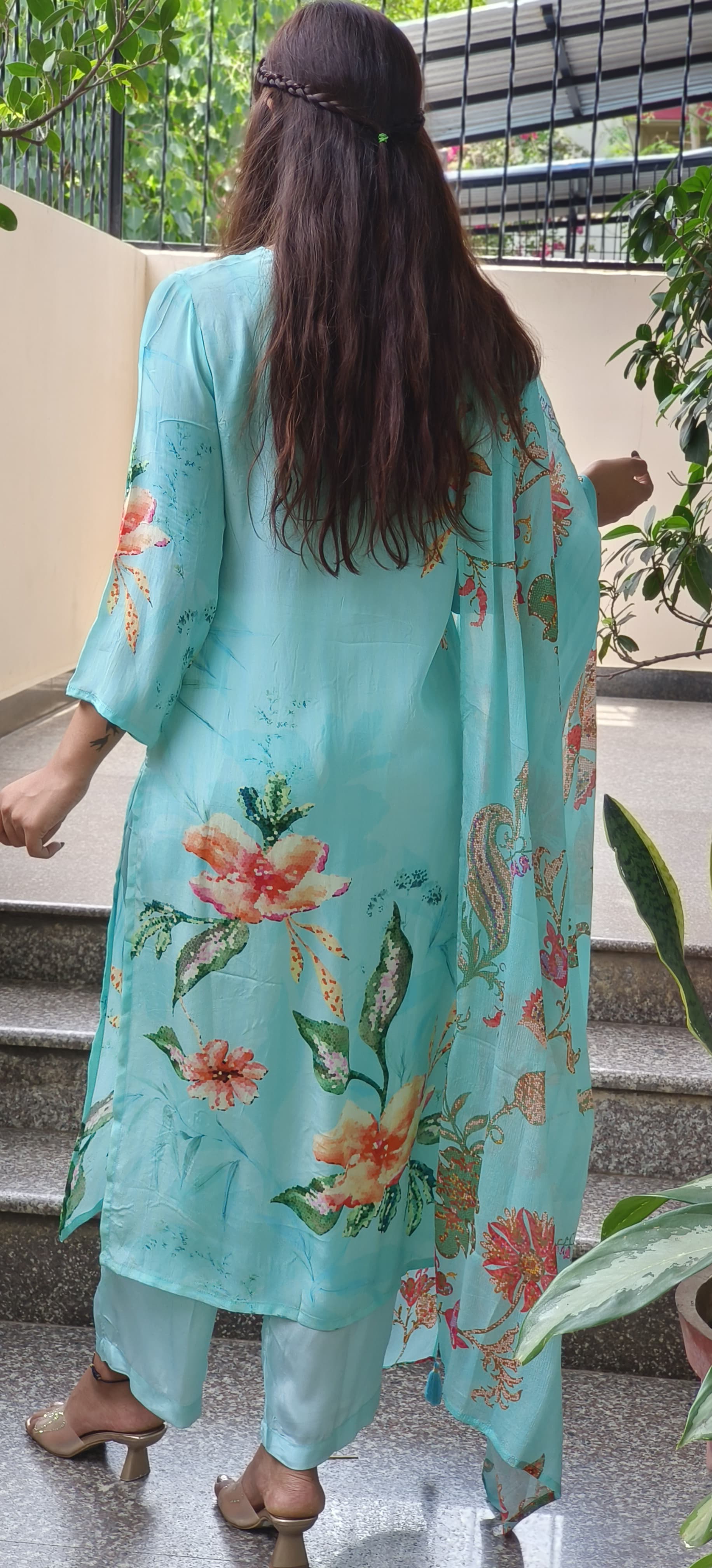 Floral Printed Crepe Full Kurta Set-9381