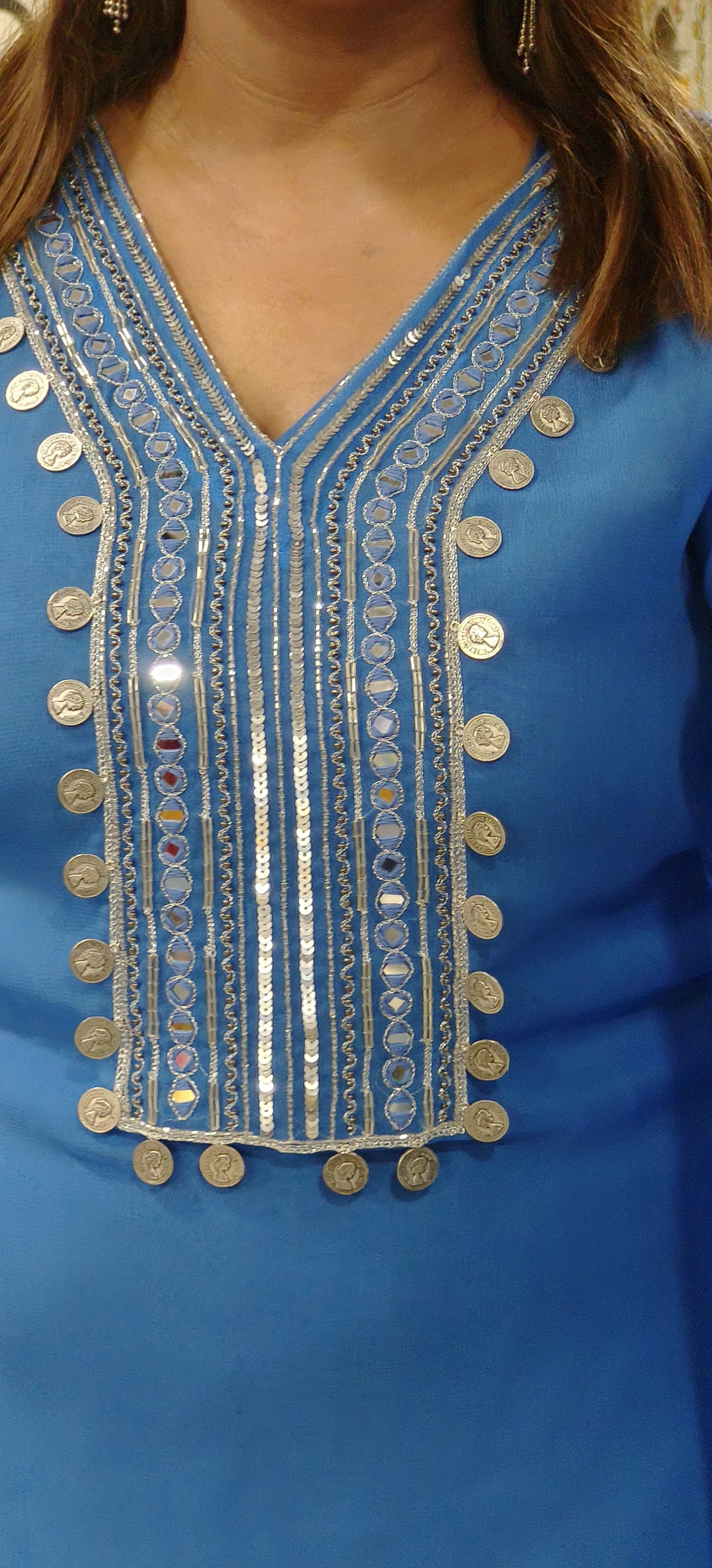 Gorgette Coin and mirror Embroidered Kaftan With inner and Tulip Bottom Dispatching After 15 Days 9548