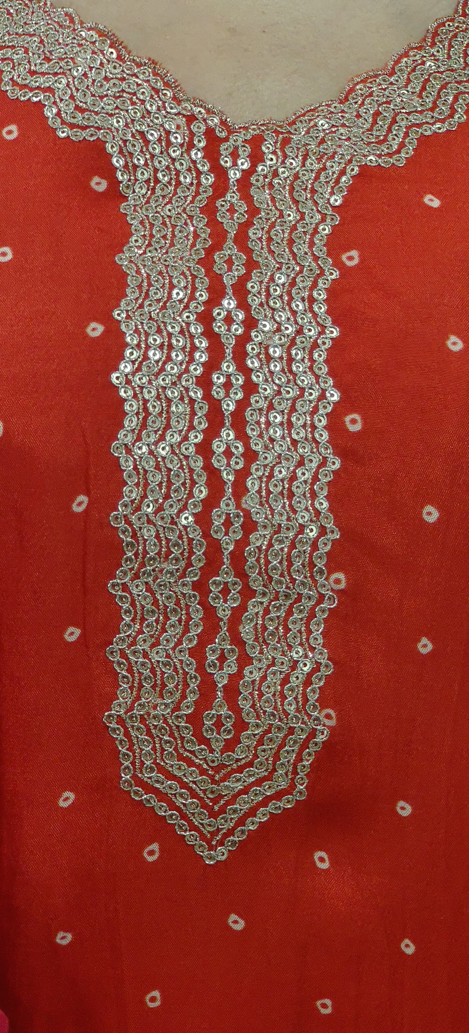 Golden Zari Work Bandhej Full Suit Set With Leheriya Dupatta In Silk Fabric-07773