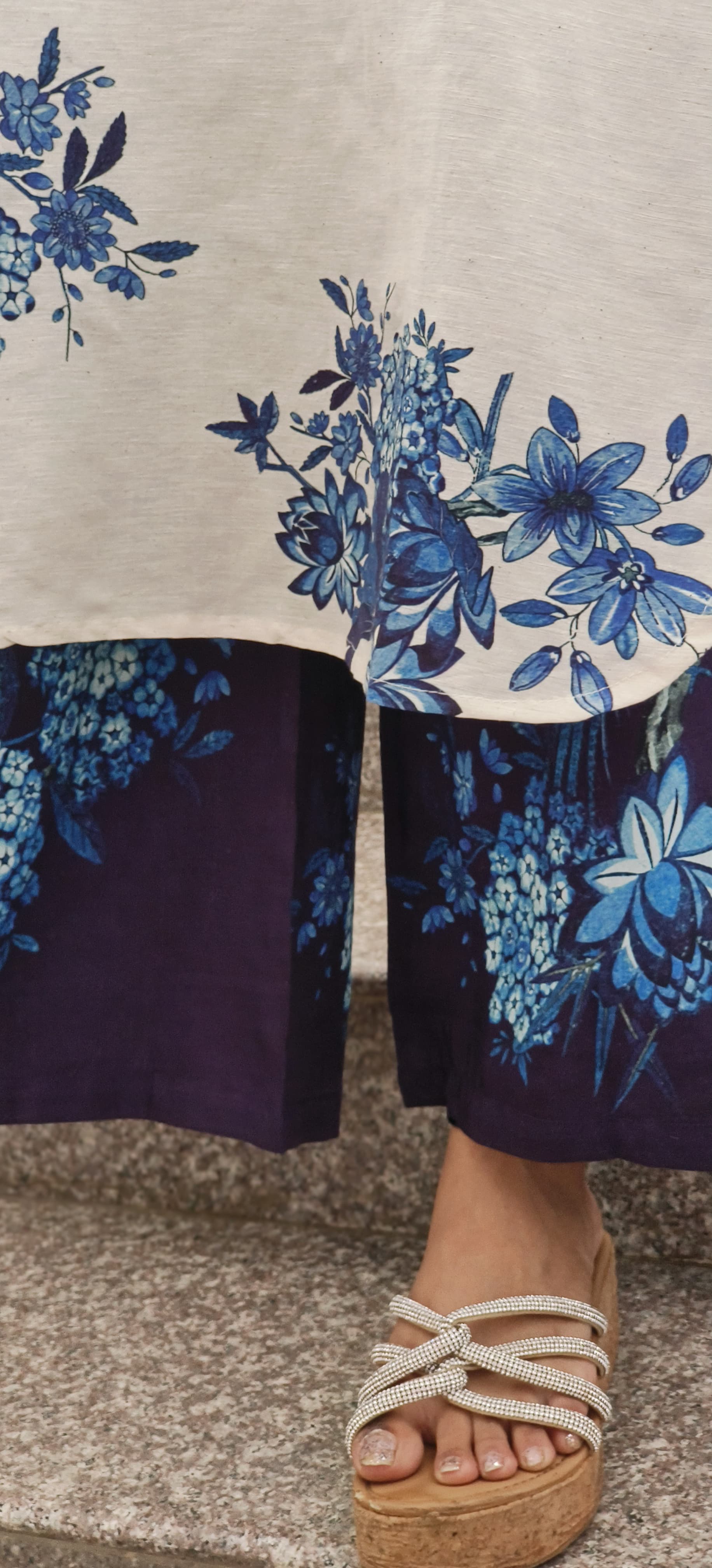 Casual Wear Linen Cotton Floral Print Kurta With Loose Printed Palazzo