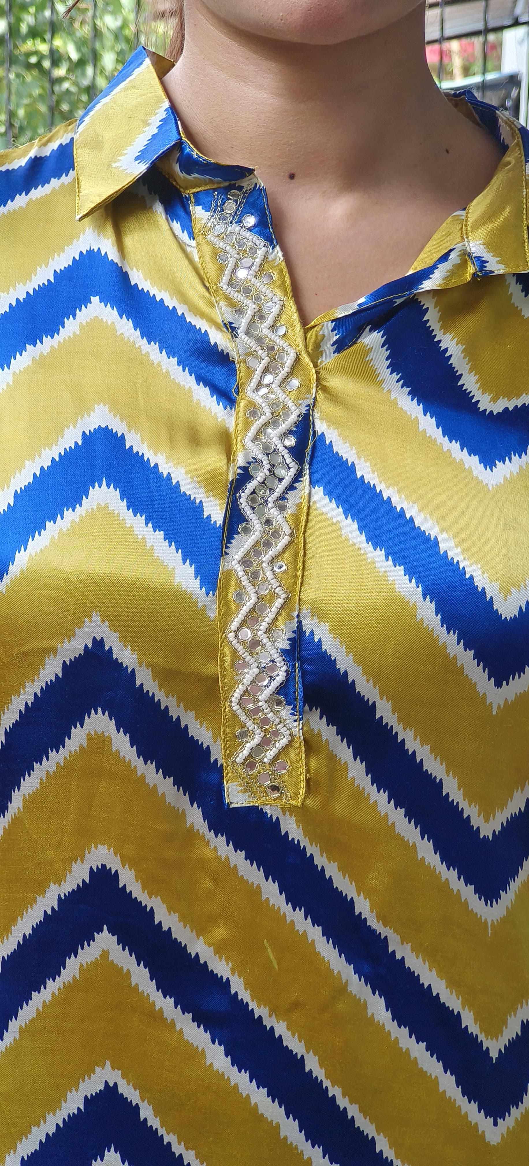 Elegant Chevron Print Co-Ord Set in Gajji Silk Fabric - 09567