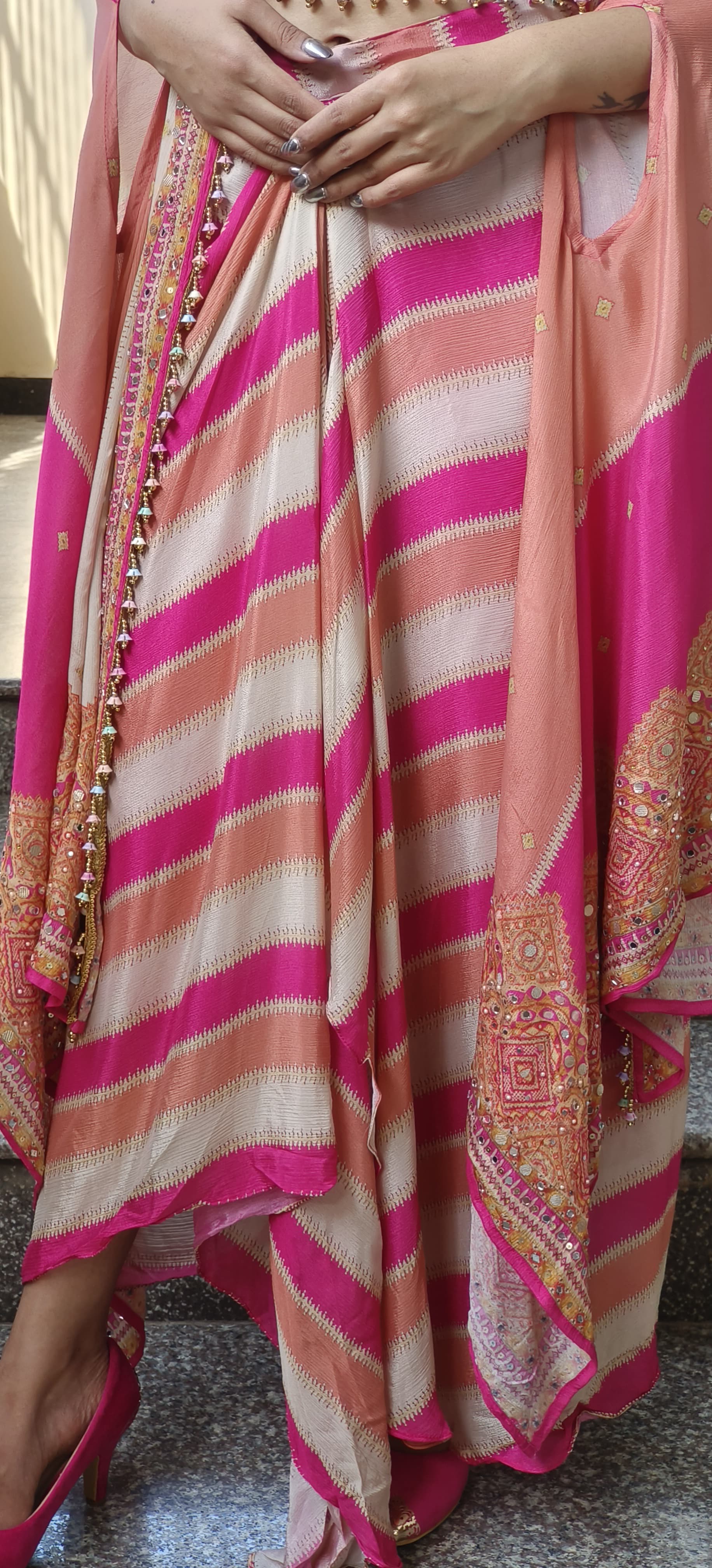 Indo Western Dhoti Pant With Crop Top And Shrug-9550