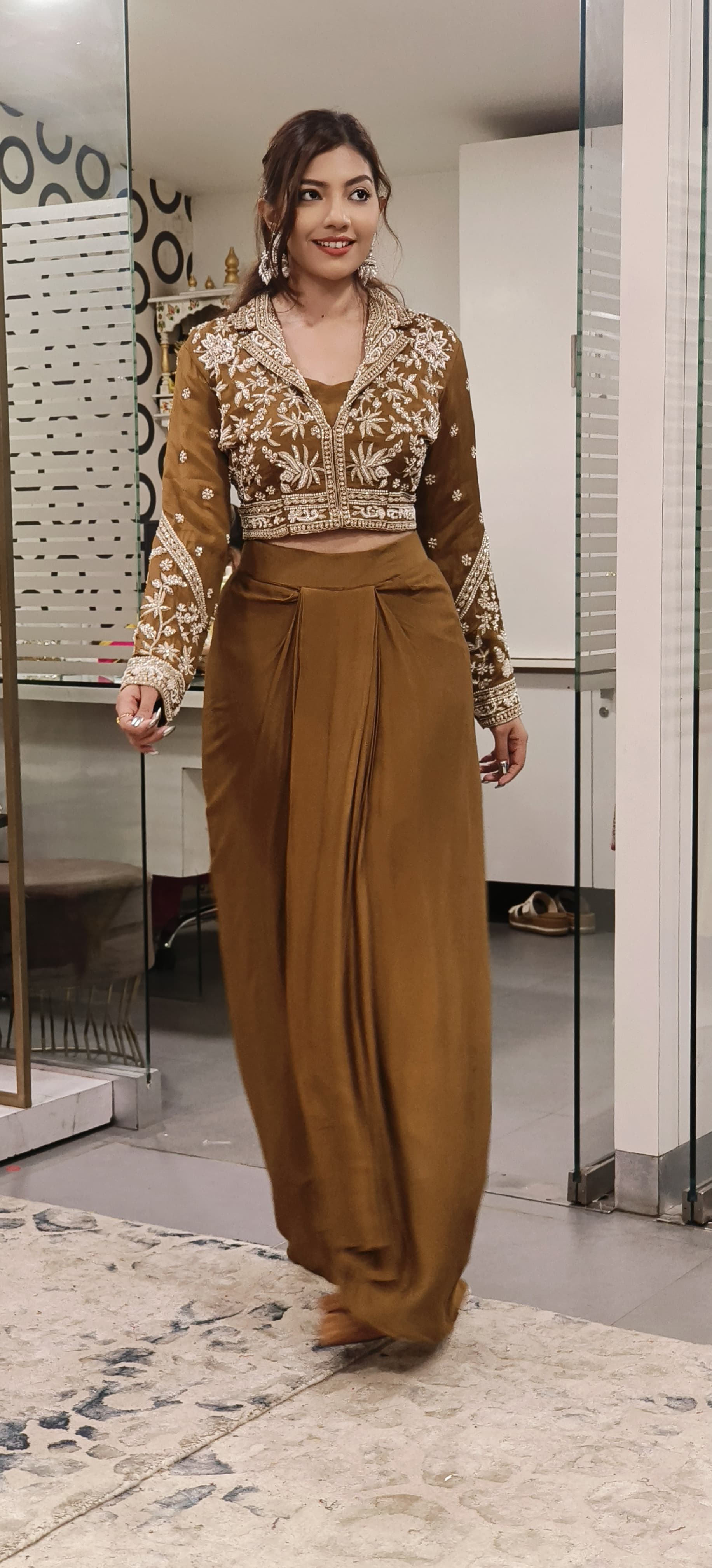 Heavy Pearl Cut Dana Embroidered Indo Western Wear Short Buster With Draped Skirt And Embroidered Jacket 09649,09650