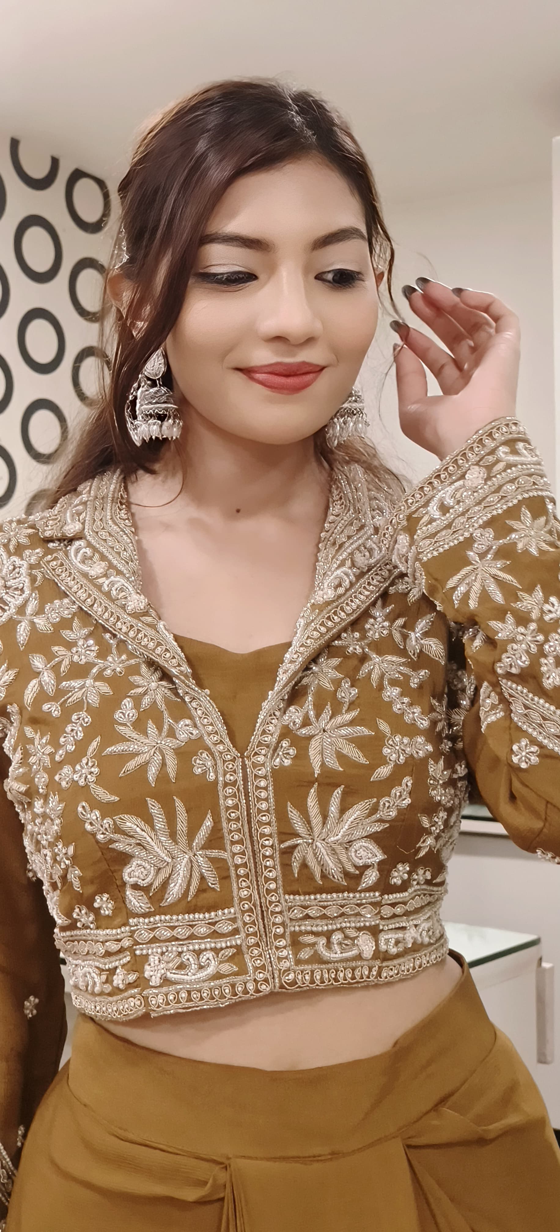 Heavy Pearl Cut Dana Embroidered Indo Western Wear Short Buster With Draped Skirt And Embroidered Jacket 09649,09650