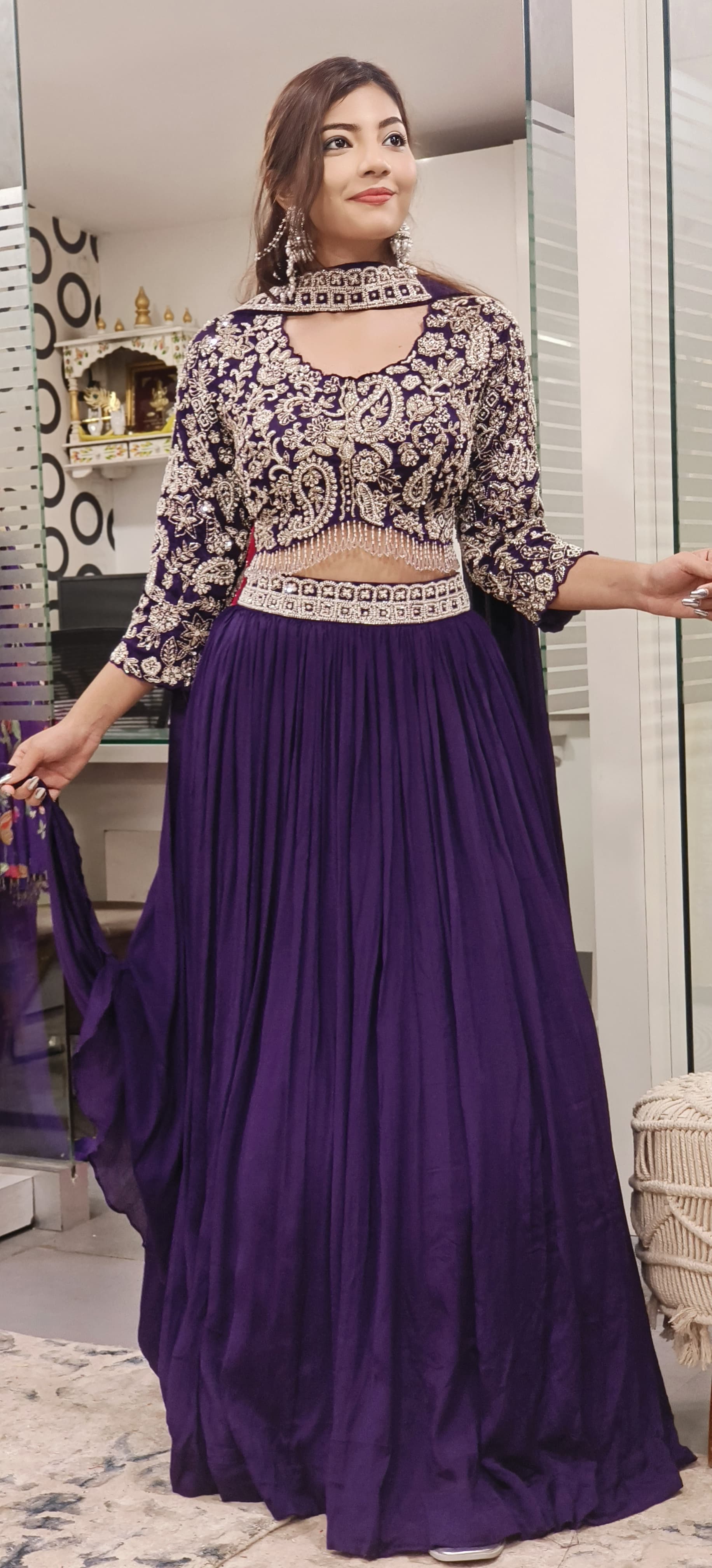 Elegant Heavy Cut Dana Zari Embroidered Party Wear Chinon Lehenga With Stitched Padded Blouse And Chokar Dupatta 09654,09653 only on orders