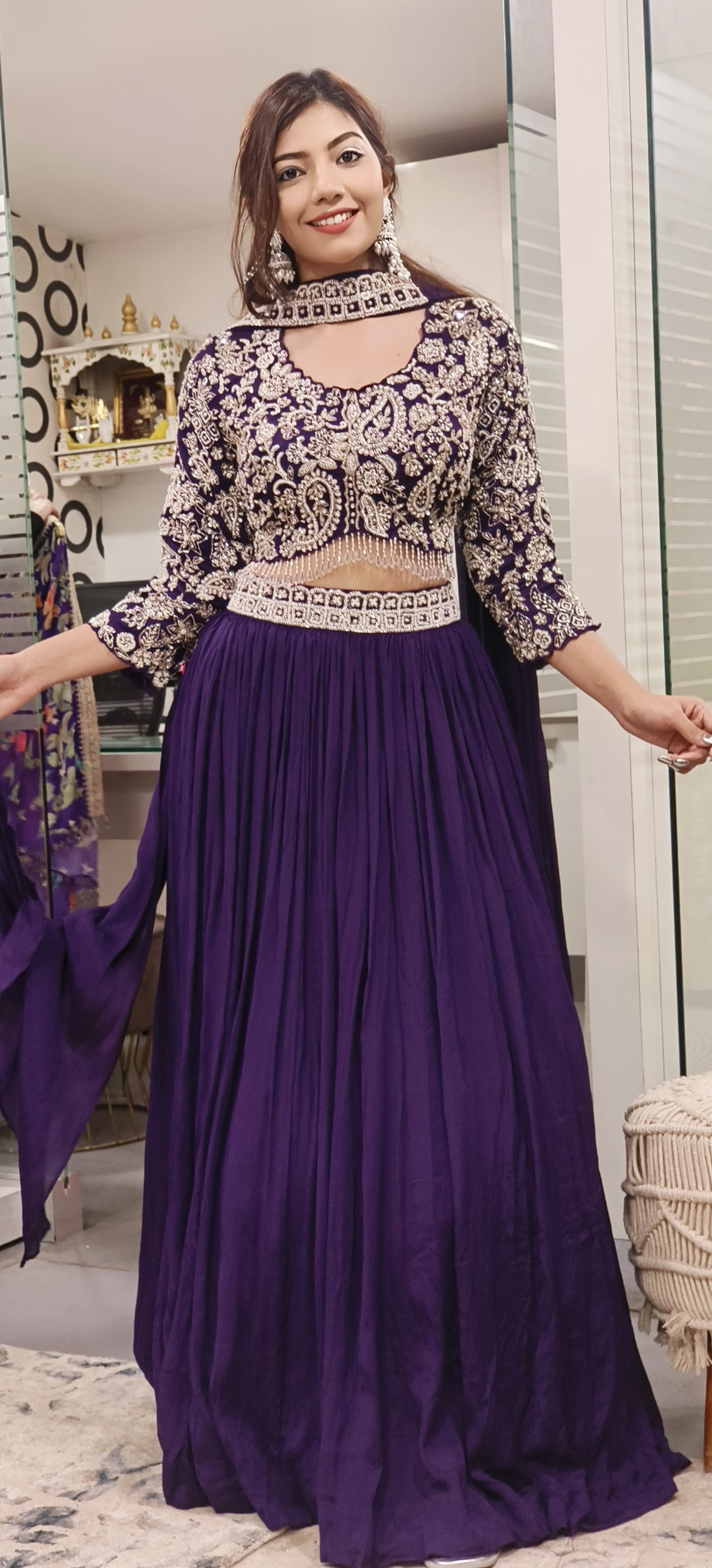 Elegant Heavy Cut Dana Zari Embroidered Party Wear Chinon Lehenga With Stitched Padded Blouse And Chokar Dupatta 09654,09653 only on orders