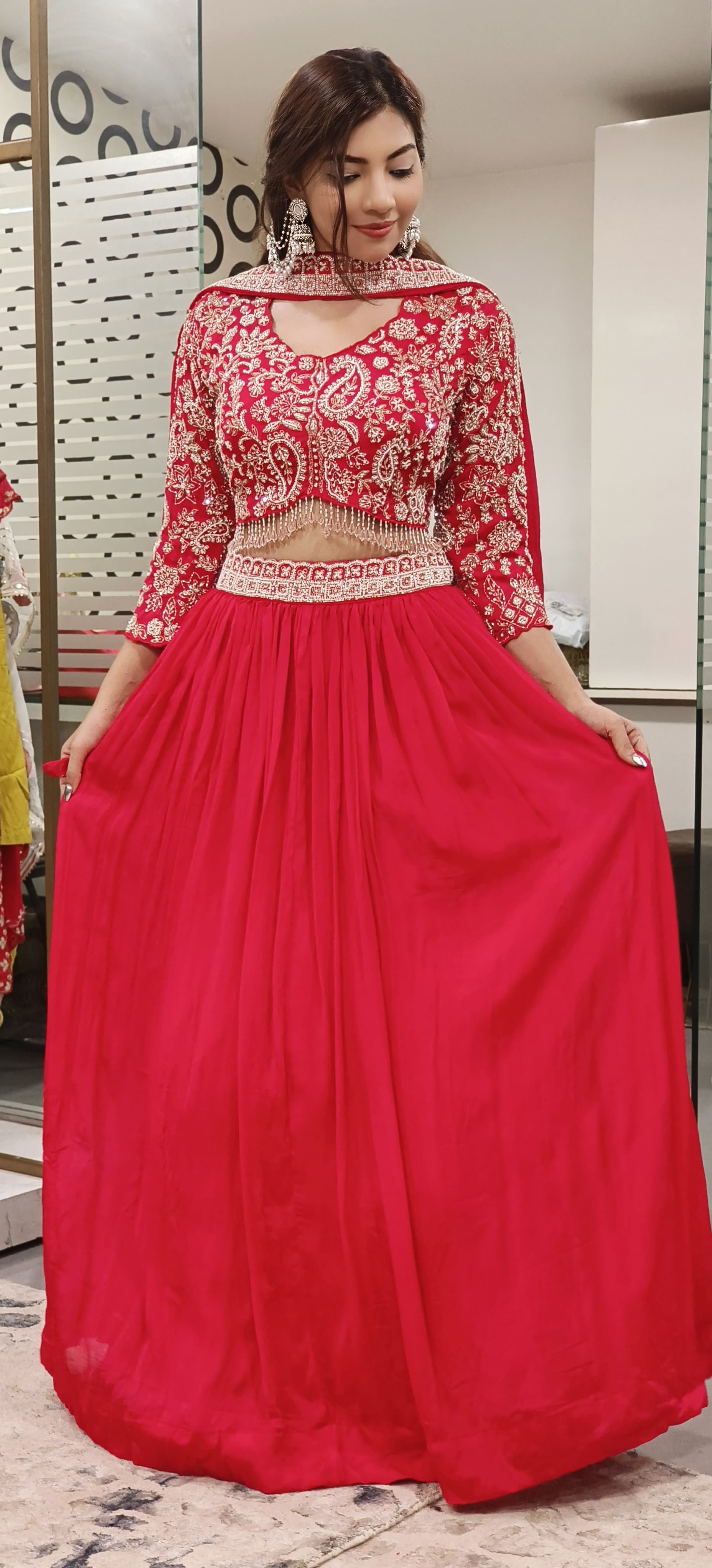 Elegant Heavy Cut Dana Zari Embroidered Party Wear Chinon Lehenga With Stitched Padded Blouse And Chokar Dupatta 09654,09653 only on orders