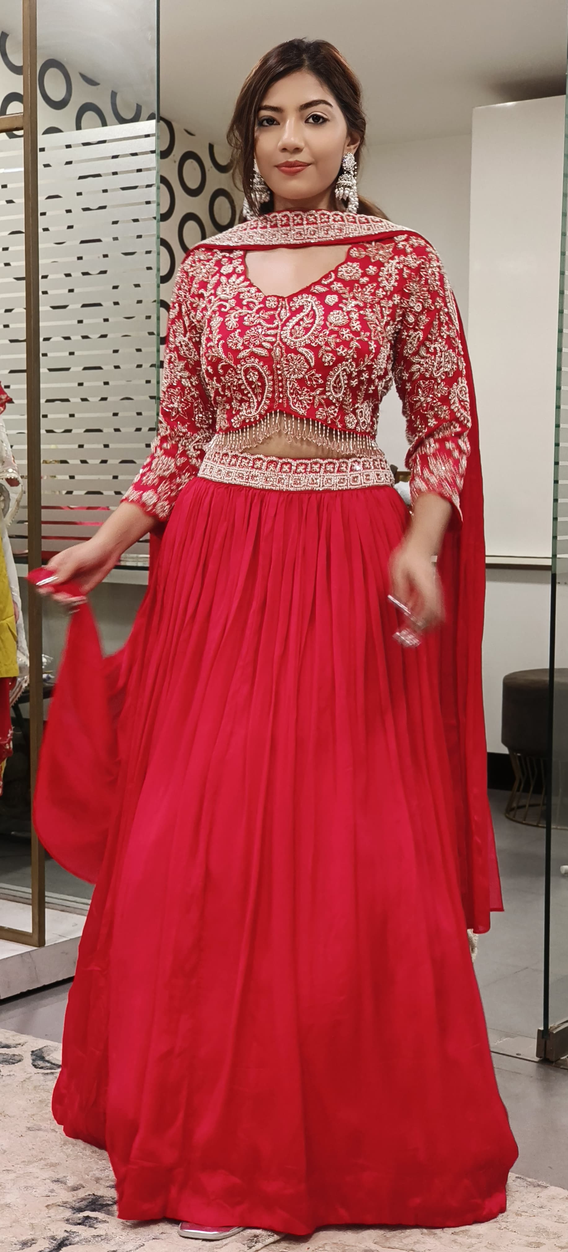 Elegant Heavy Cut Dana Zari Embroidered Party Wear Chinon Lehenga With Stitched Padded Blouse And Chokar Dupatta 09654,09653 only on orders