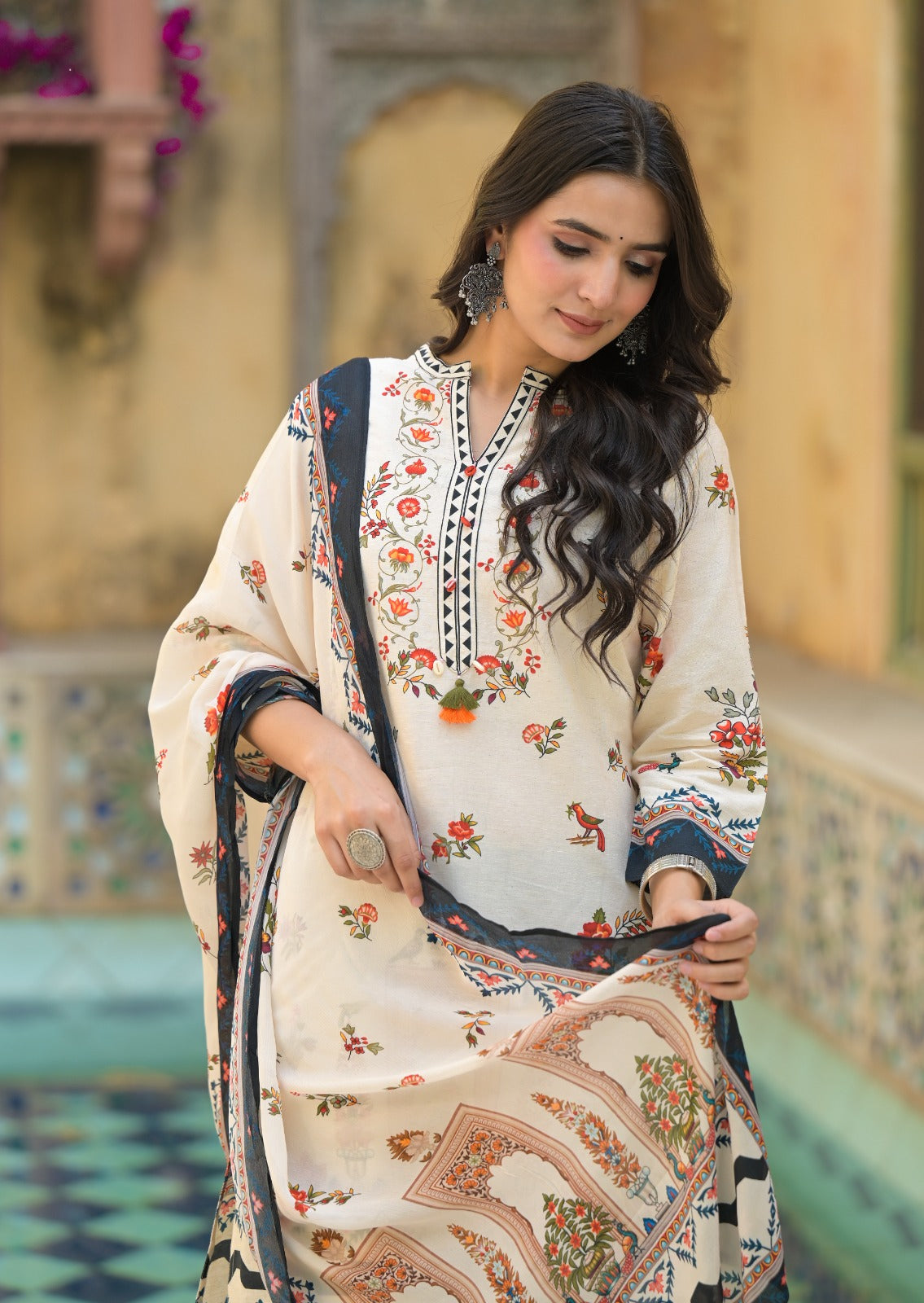 Linen Cotton Printed full suit set-09783