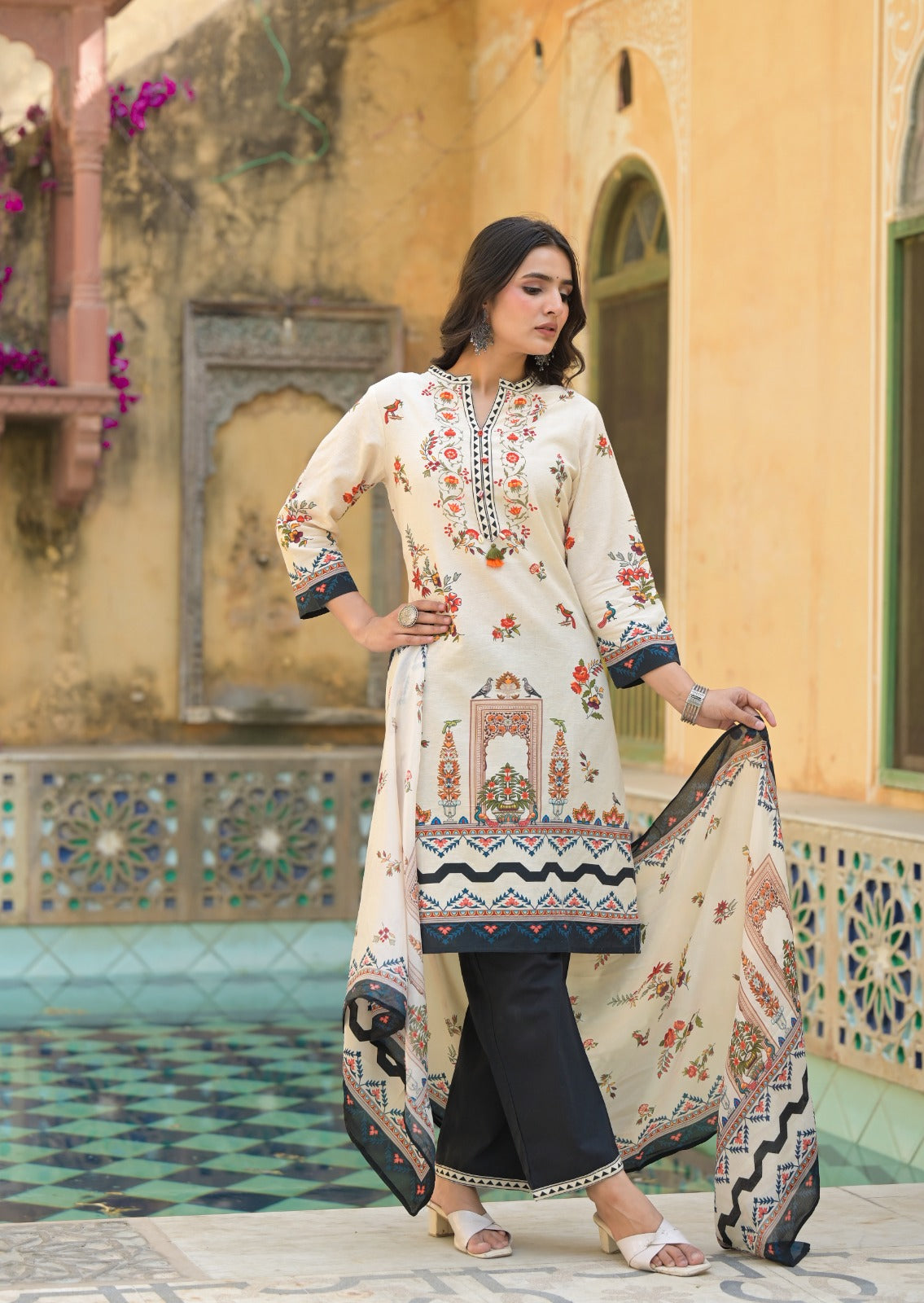 Linen Cotton Printed full suit set-09783