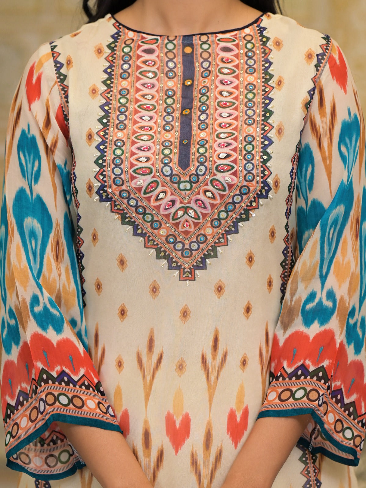 Beautiful Printed Georgette Kurta With Loose Bottom And Dupatta-09795