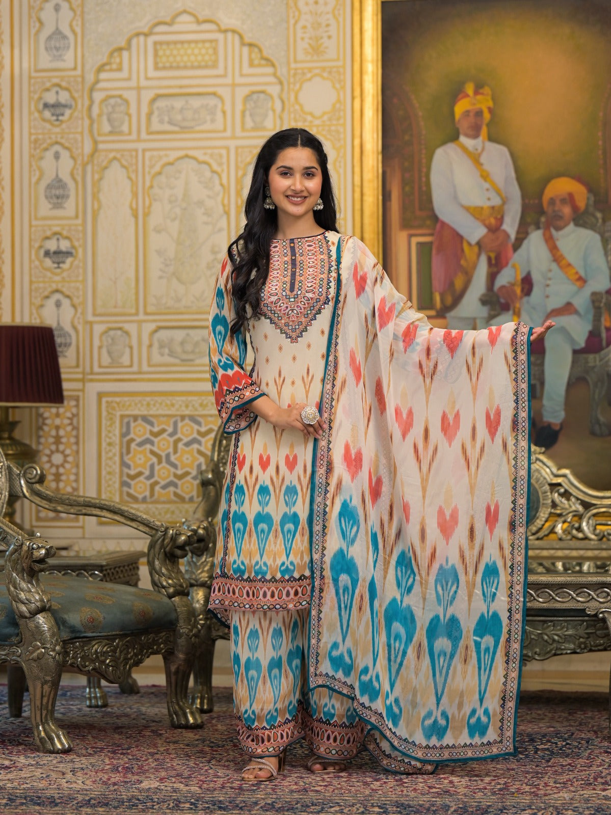 Beautiful Printed Georgette Kurta With Loose Bottom And Dupatta-09795