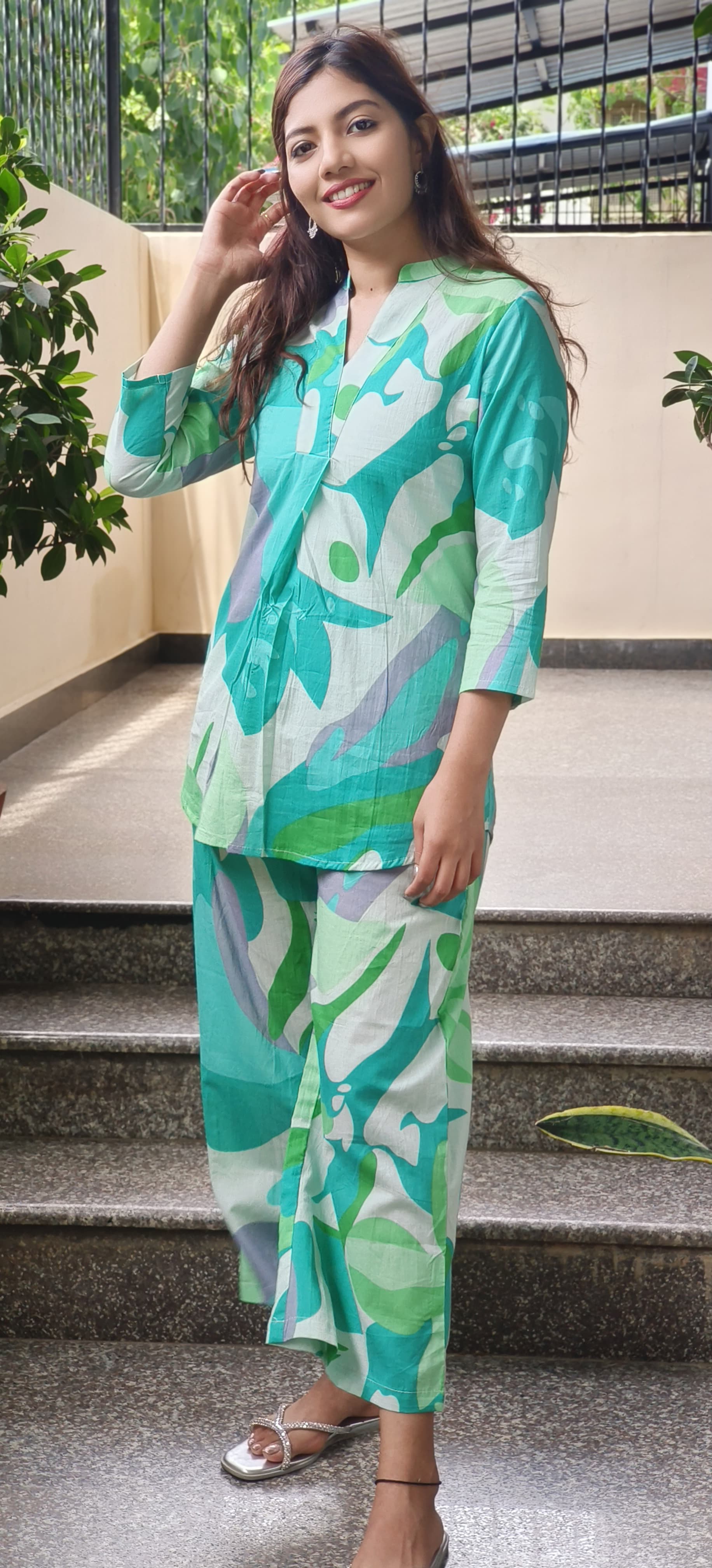 Summer Wear Cotton Co-Ord Set In Cool Print- 09684, 09685