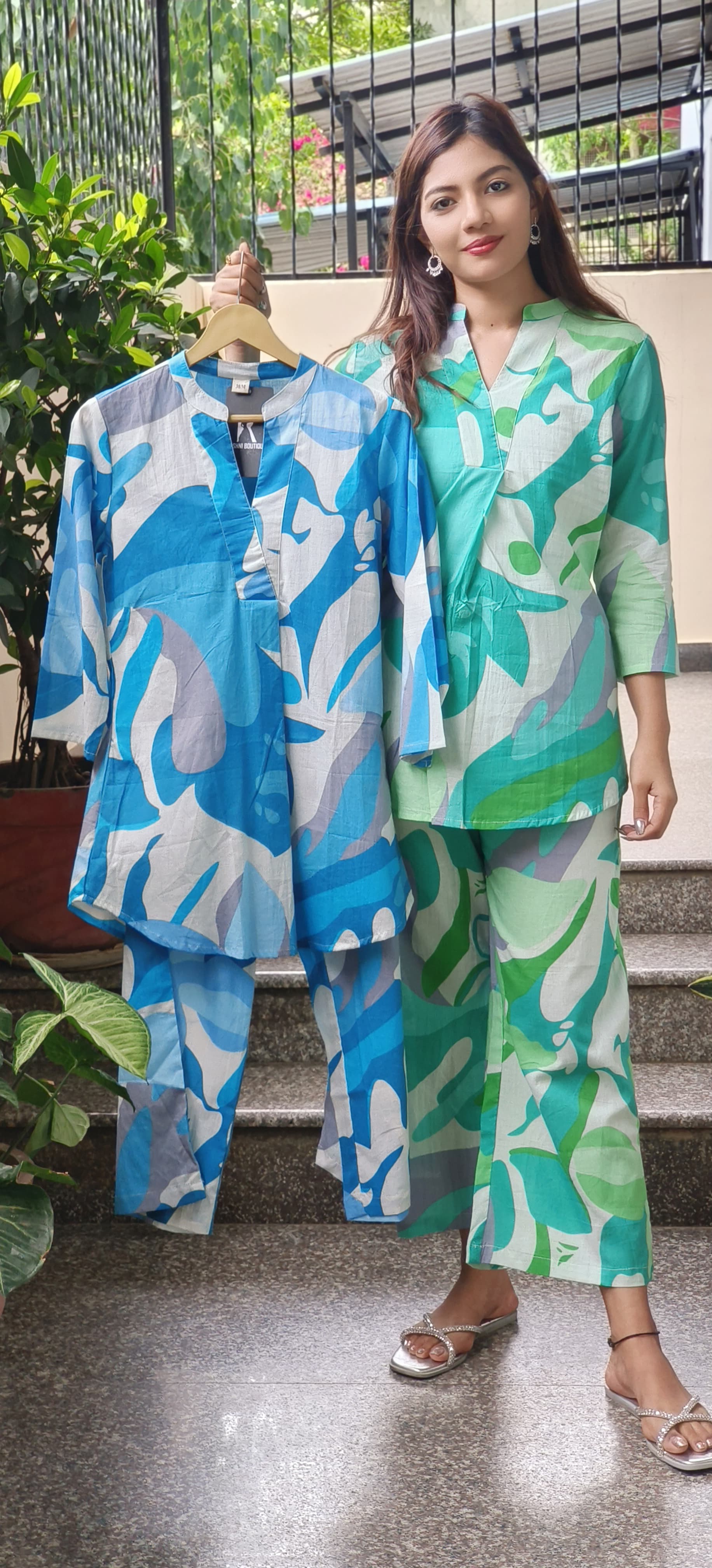 Summer Wear Cotton Co-Ord Set In Cool Print- 09684, 09685