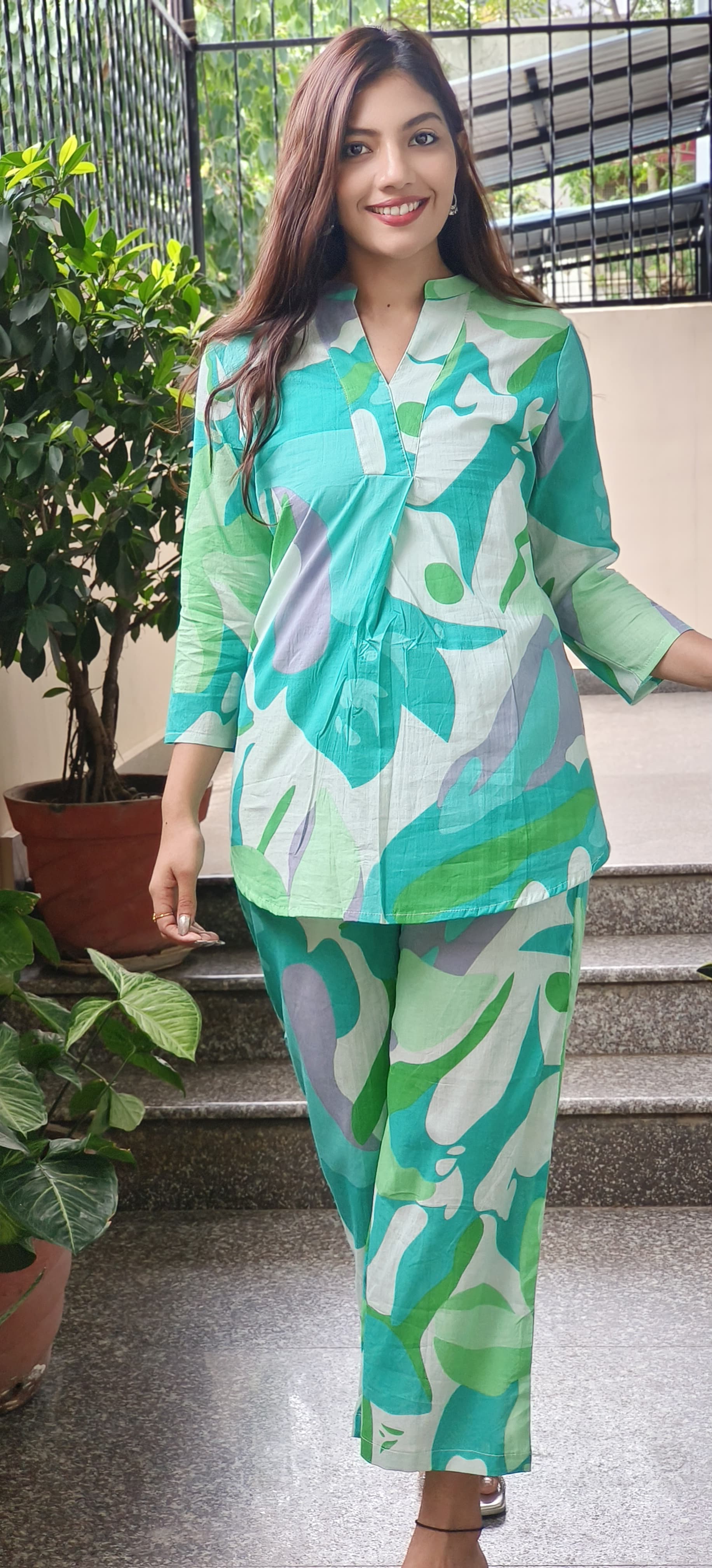 Summer Wear Cotton Co-Ord Set In Cool Print- 09684, 09685