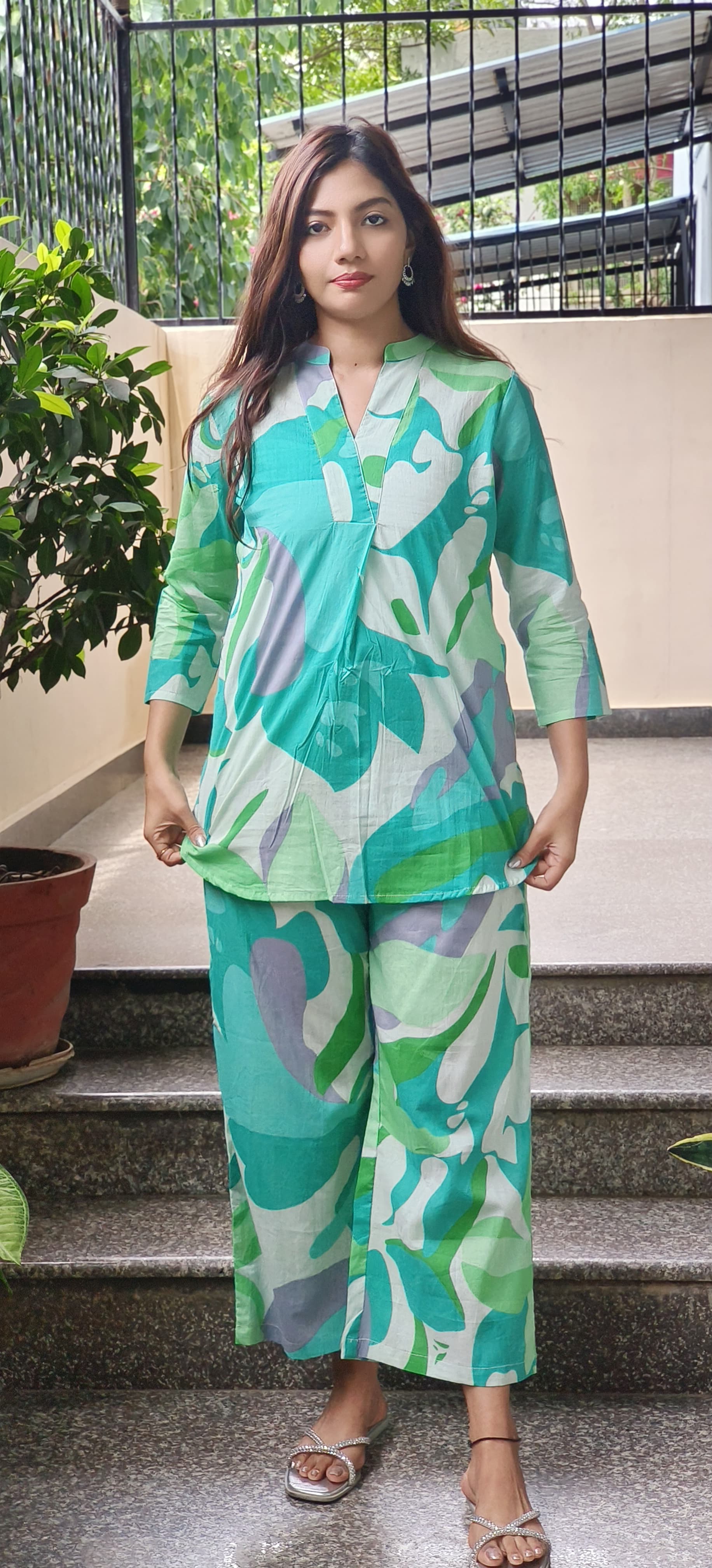Summer Wear Cotton Co-Ord Set In Cool Print- 09684, 09685