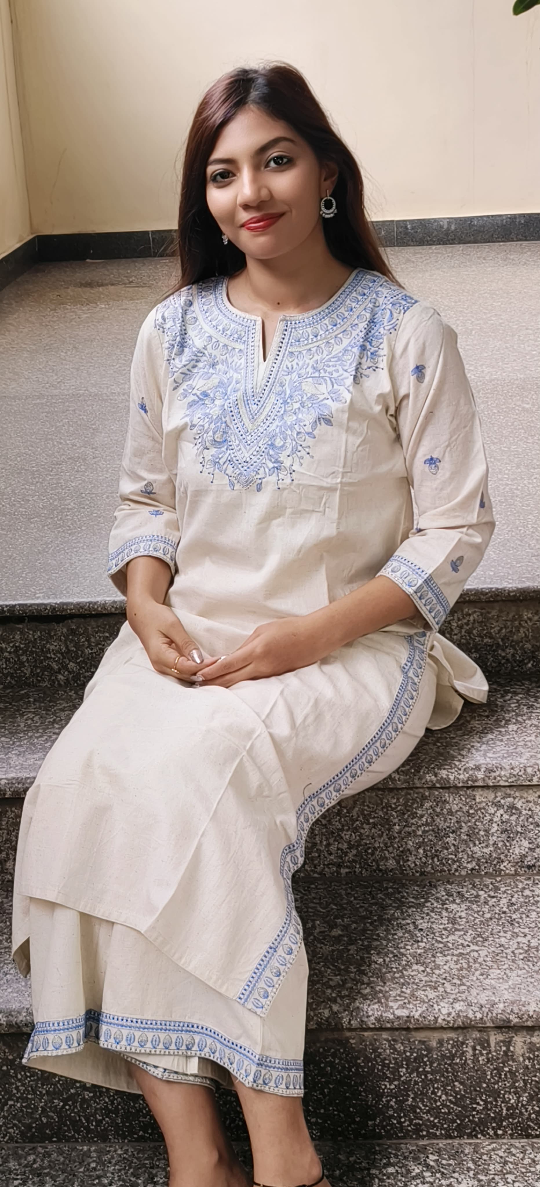 Embroidered Cotton Kurta Pant Set- 09746
