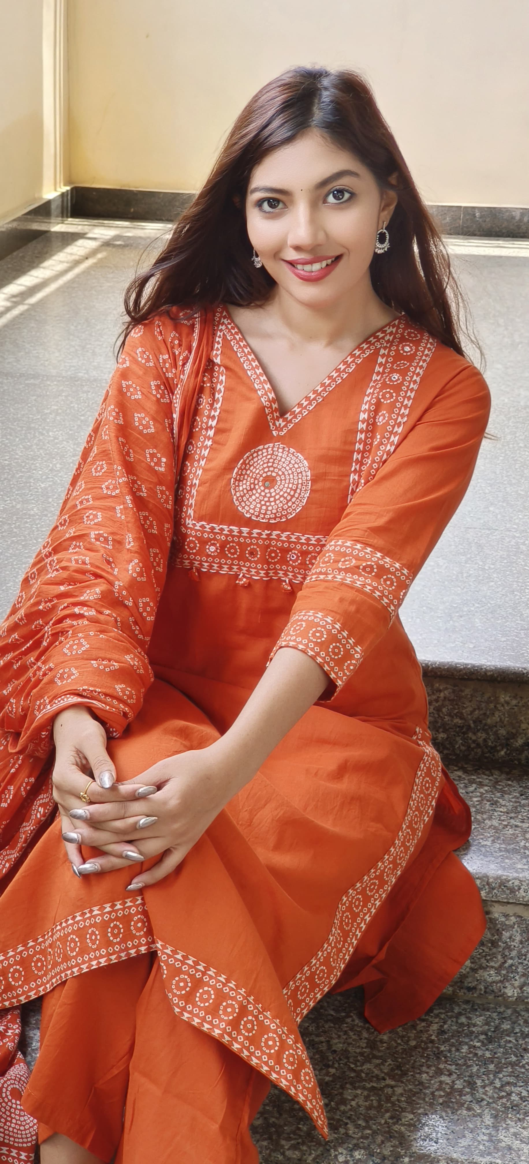 Cotton Symmetrical Print A- Line Kurta Pant Full Set With Dupatta- 09714, 09713, 09712