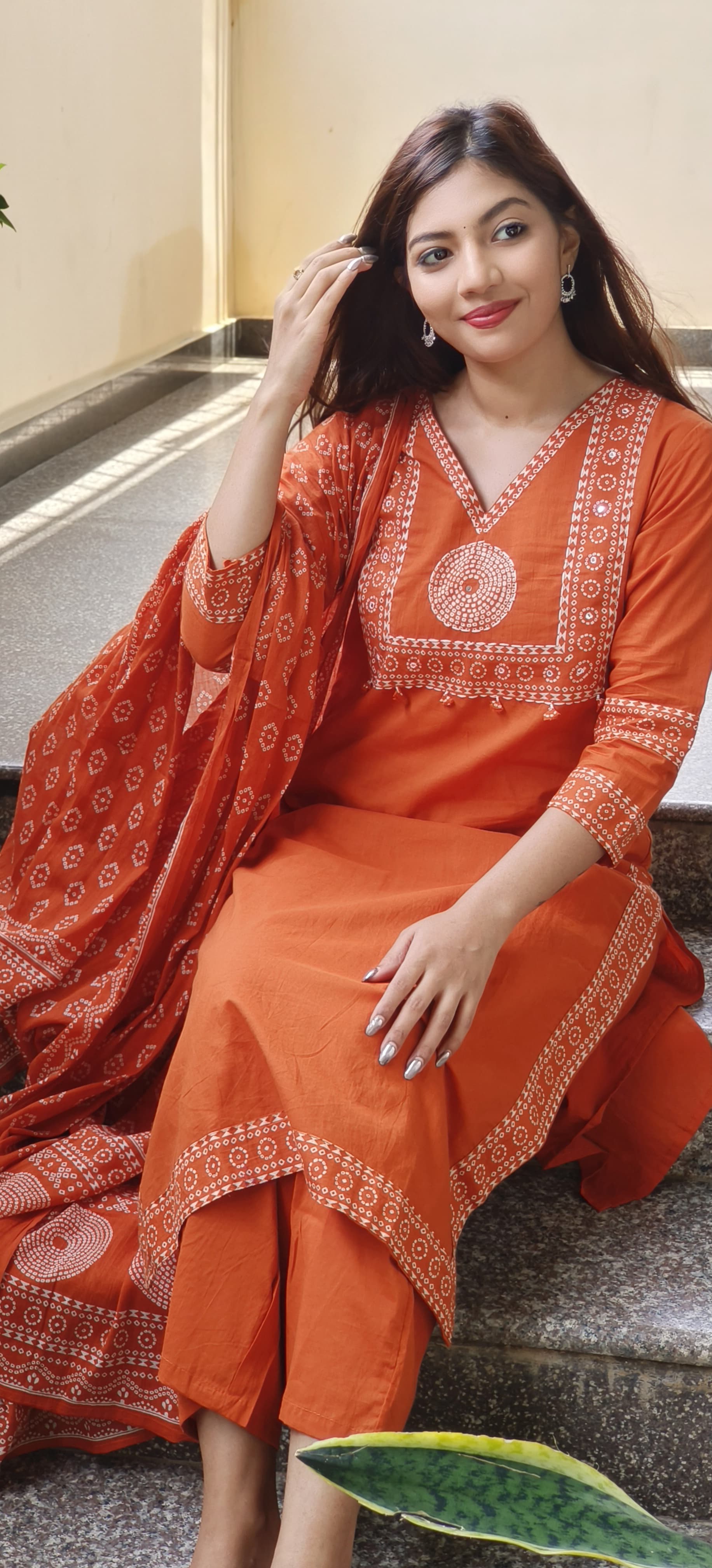 Cotton Symmetrical Print A- Line Kurta Pant Full Set With Dupatta- 09714, 09713, 09712