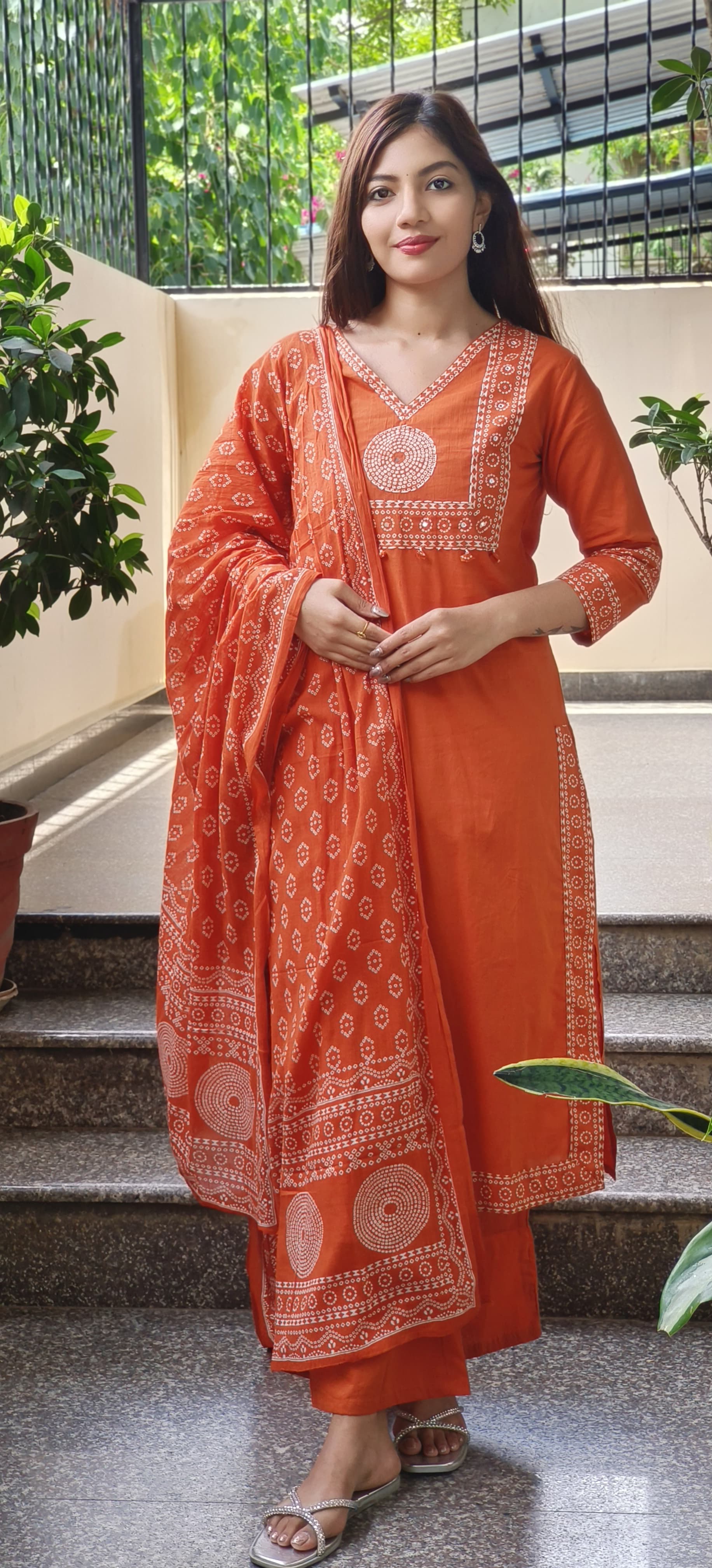 Cotton Symmetrical Print A- Line Kurta Pant Full Set With Dupatta- 09714, 09713, 09712