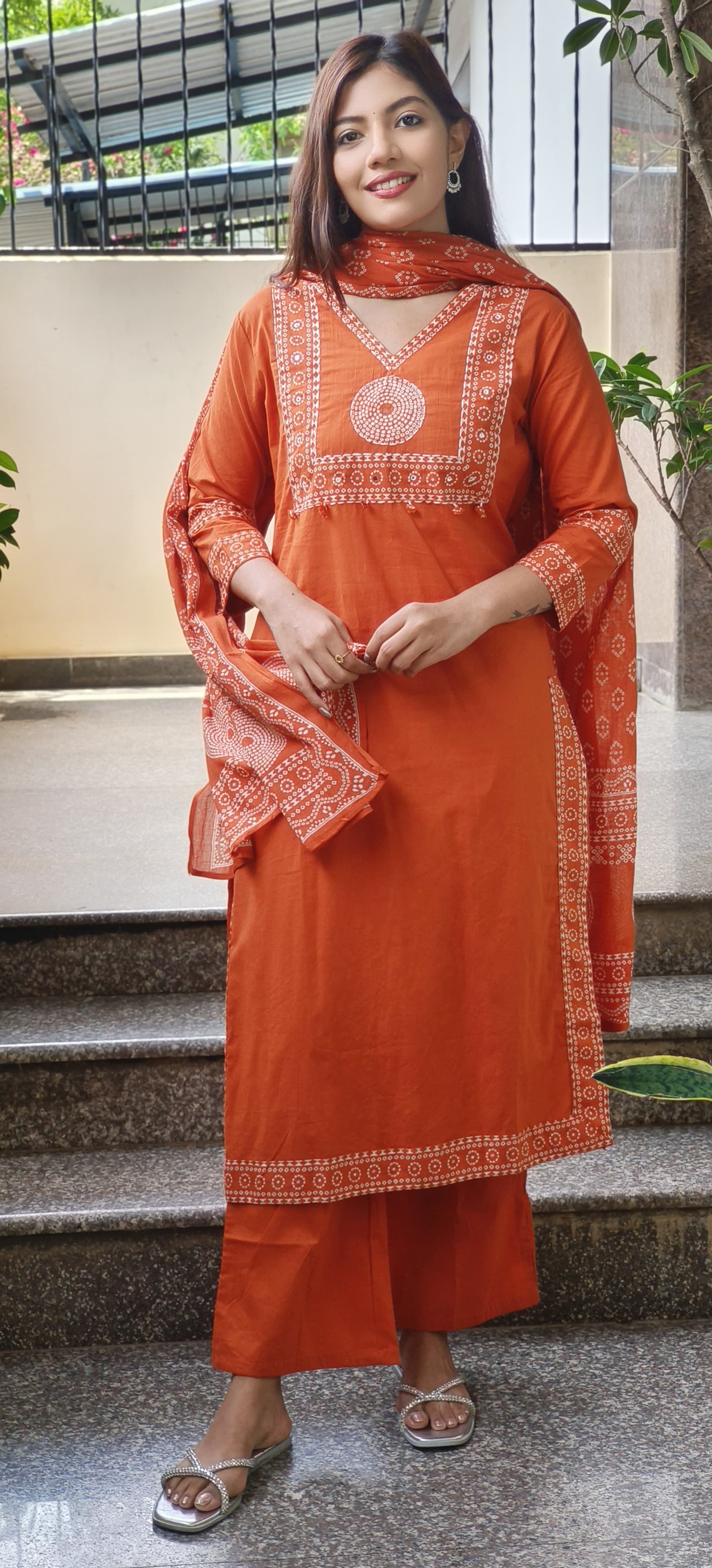 Cotton Symmetrical Print A- Line Kurta Pant Full Set With Dupatta- 09714, 09713, 09712