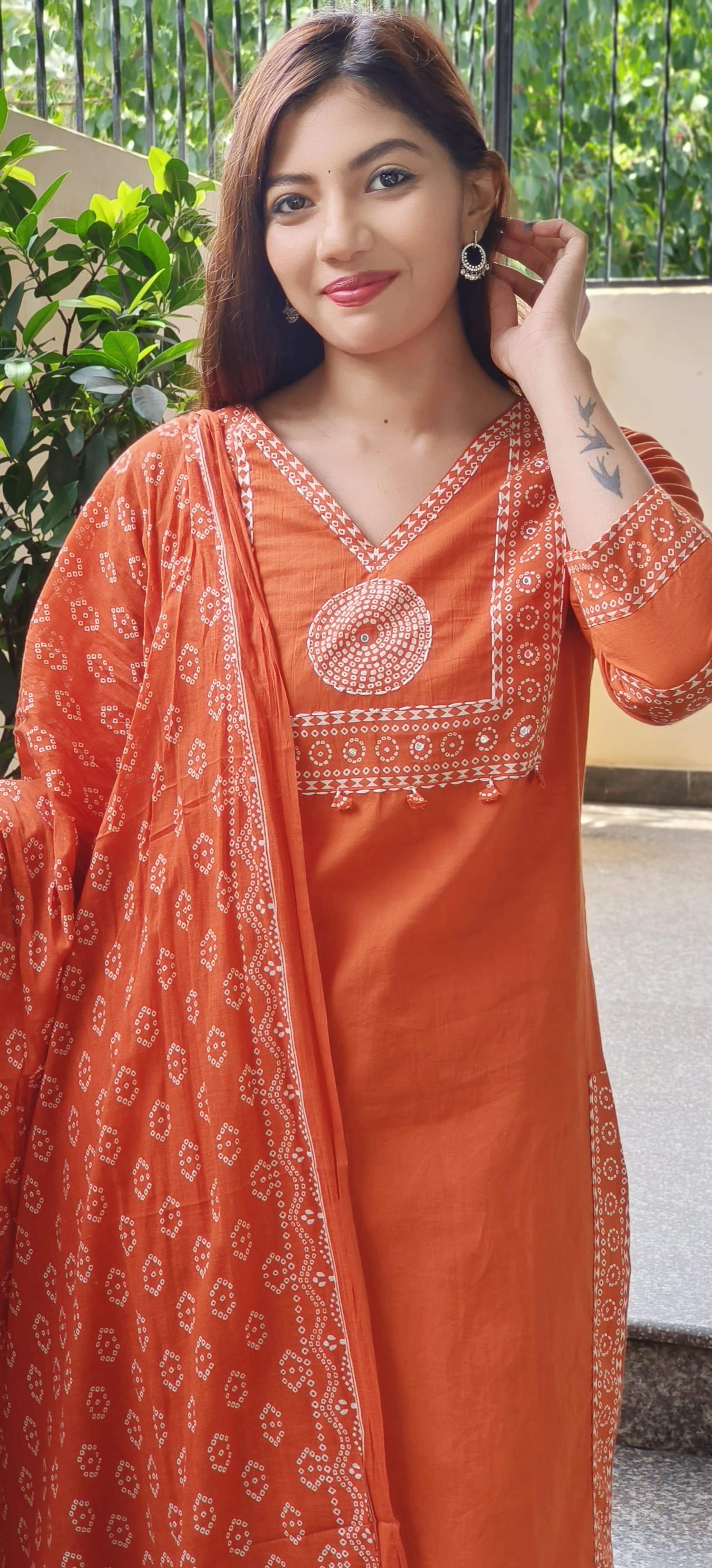 Cotton Symmetrical Print A- Line Kurta Pant Full Set With Dupatta- 09714, 09713, 09712