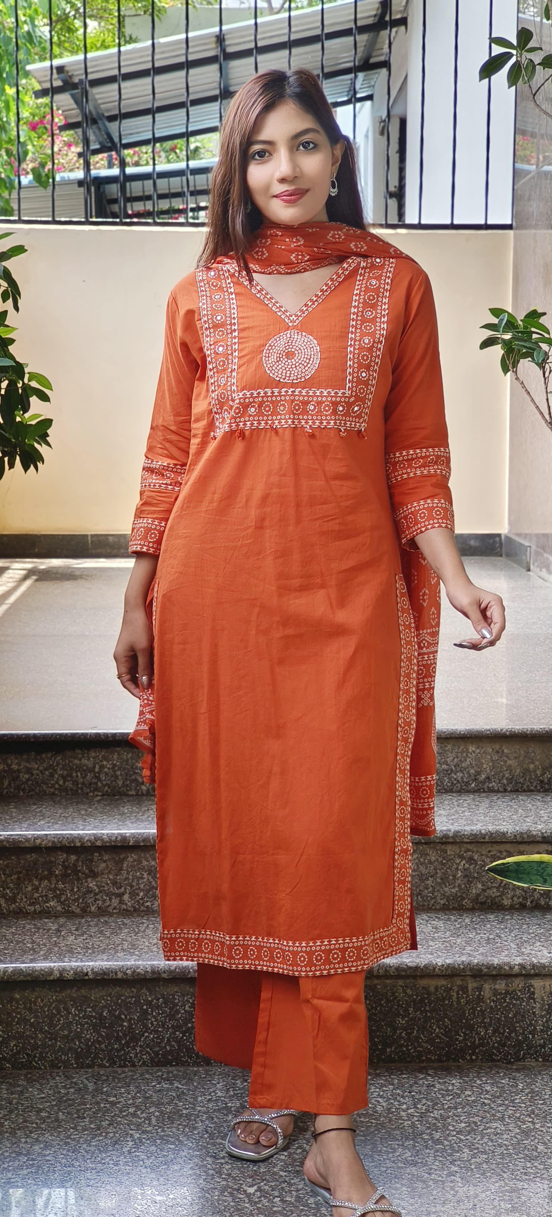 Cotton Symmetrical Print A- Line Kurta Pant Full Set With Dupatta- 09714, 09713, 09712