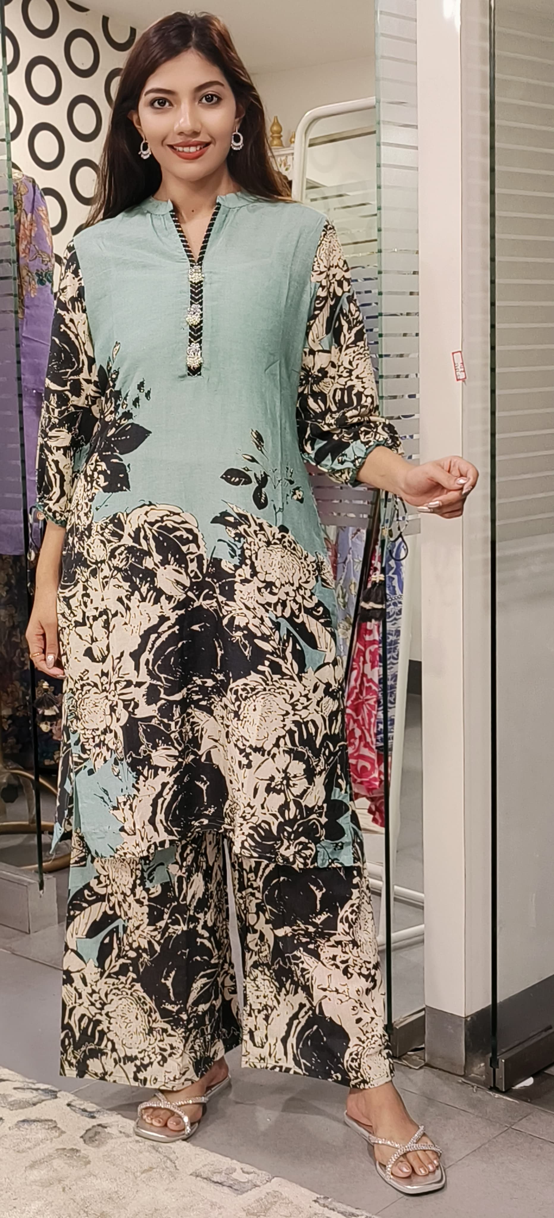 Linen Floral Printed Kurta Pant Set In Linen Cotton Fabric- 09722, 09723