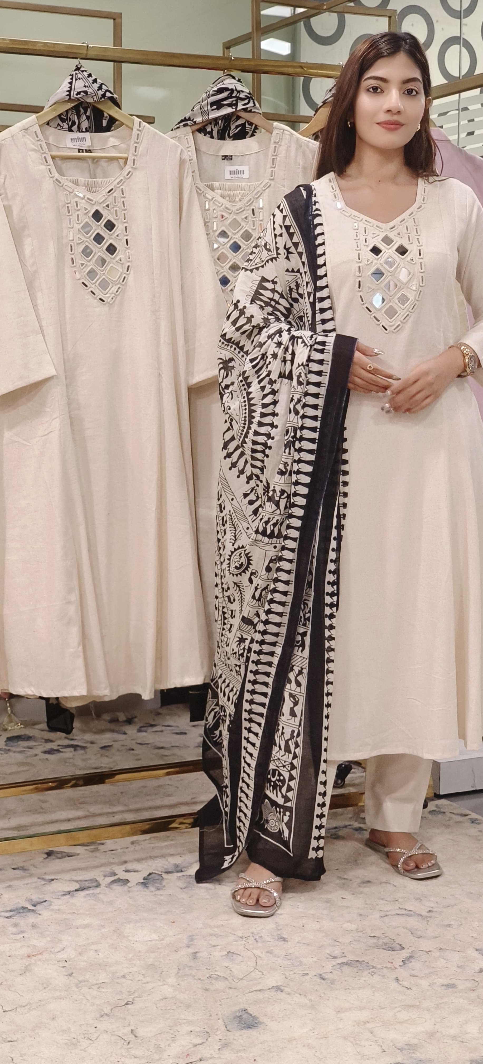 Real Mirror Embroidered Flex Cotton Full Suit Set_9775