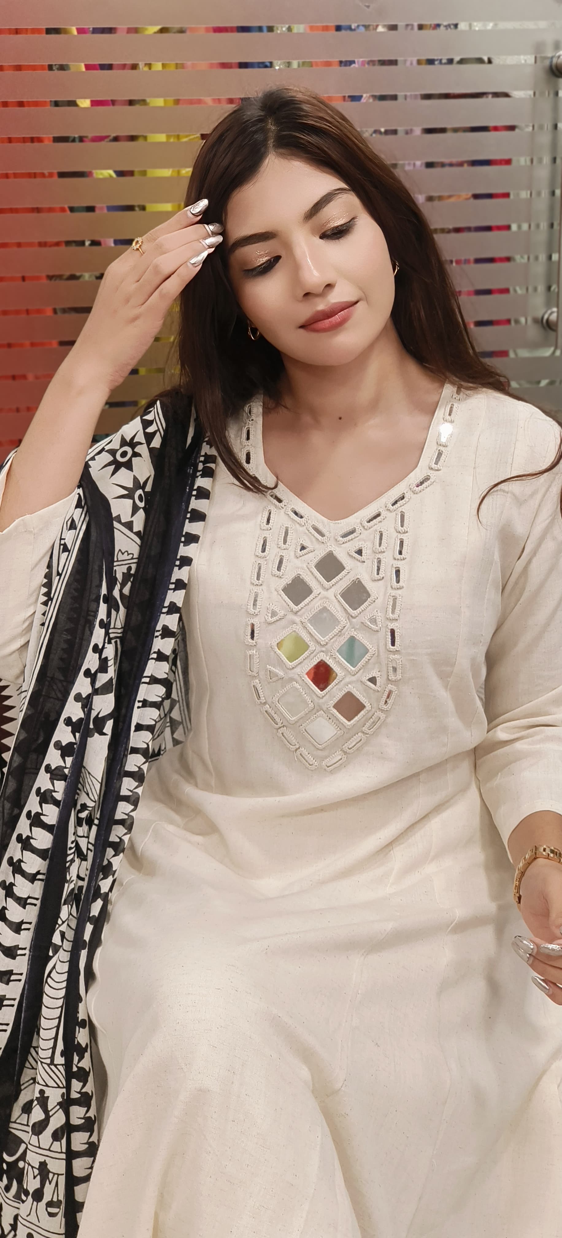 Real Mirror Embroidered Flex Cotton Full Suit Set_9775