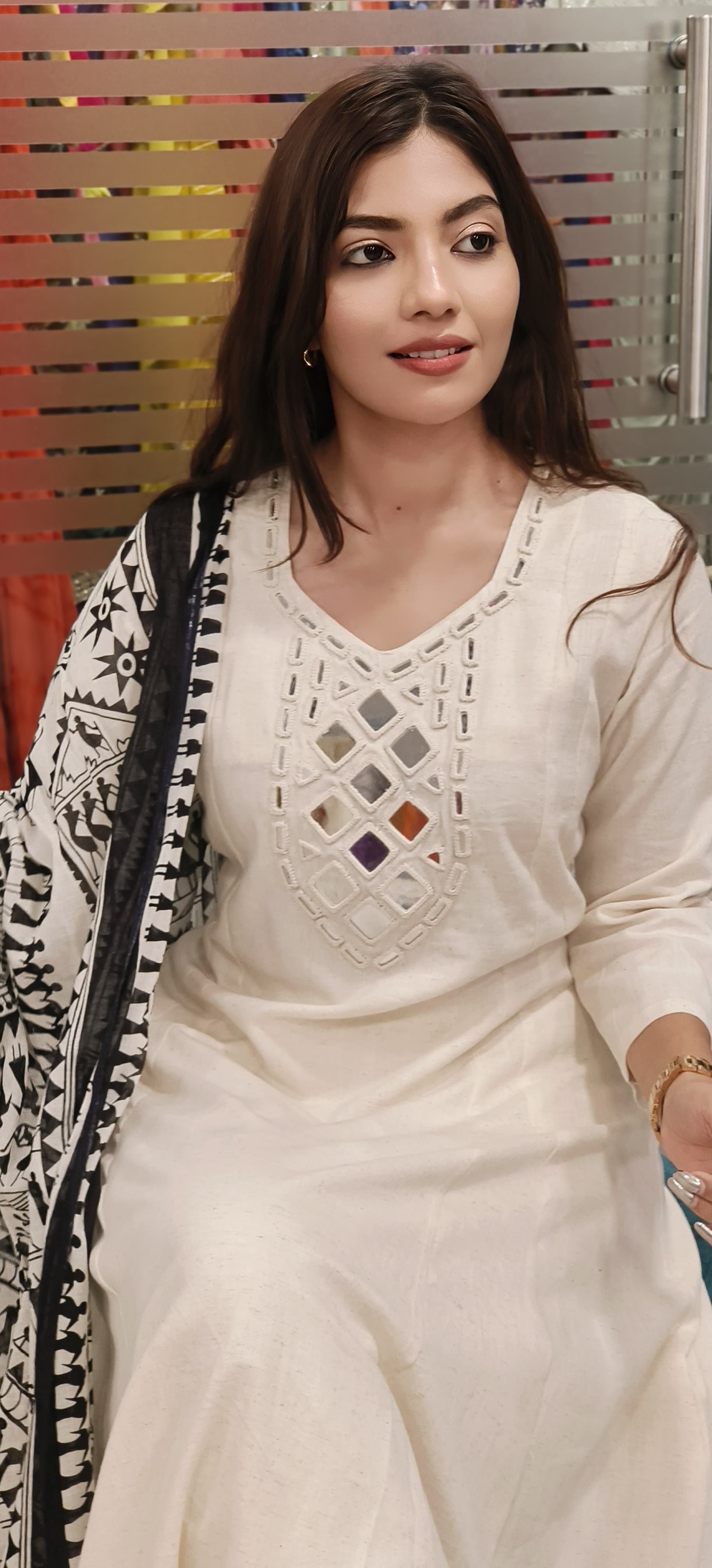 Real Mirror Embroidered Flex Cotton Full Suit Set_9775