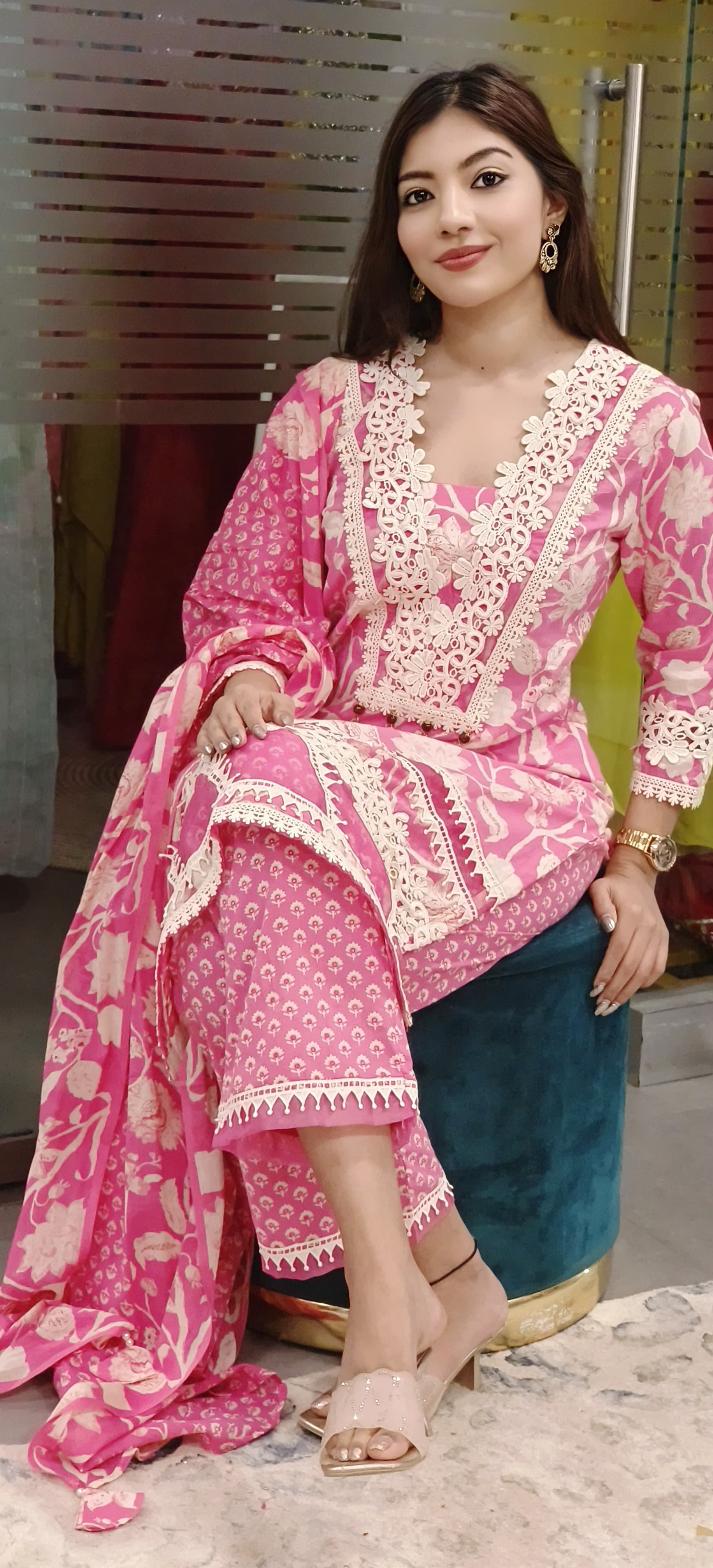 Cut Work Crosia Lace Printed Full Suit-09819