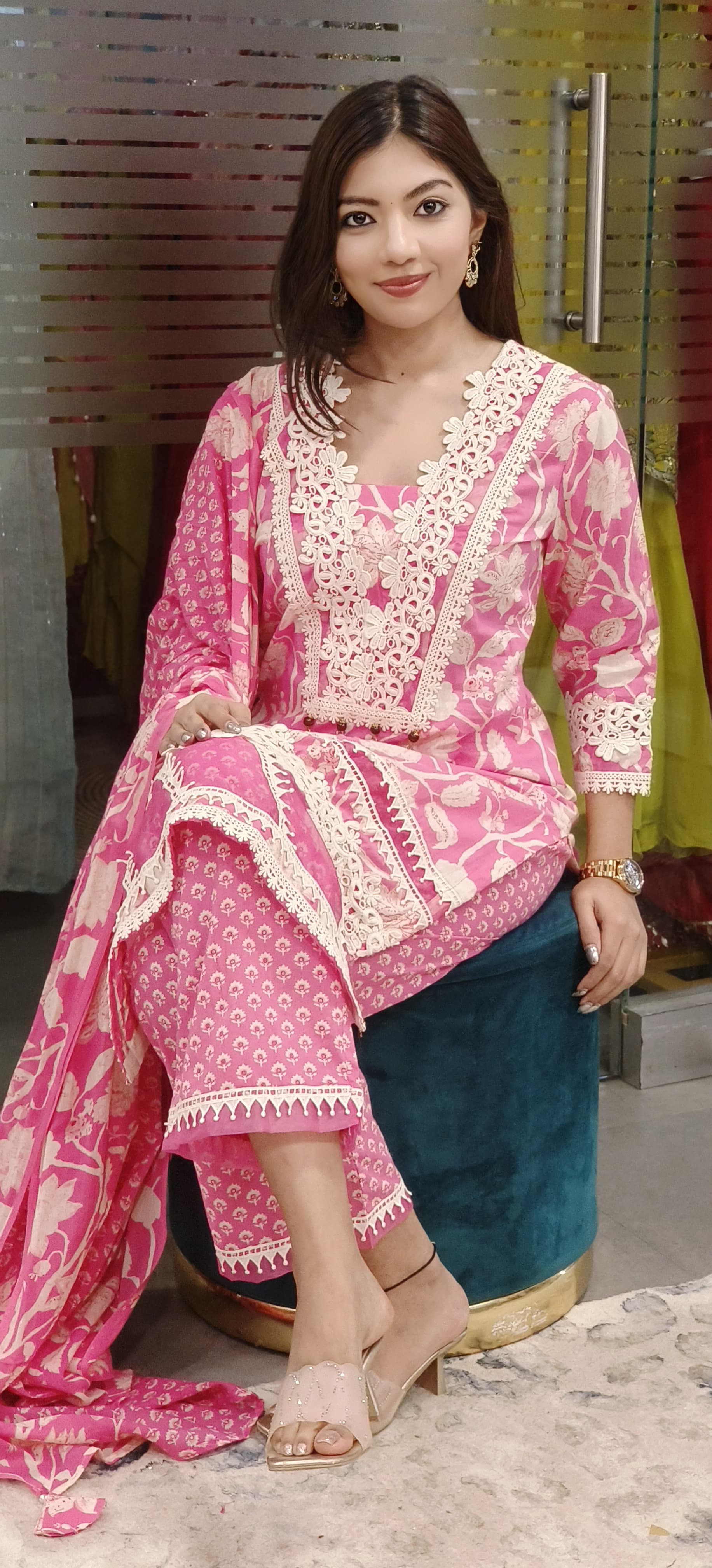 Cut Work Crosia Lace Printed Full Suit-09819