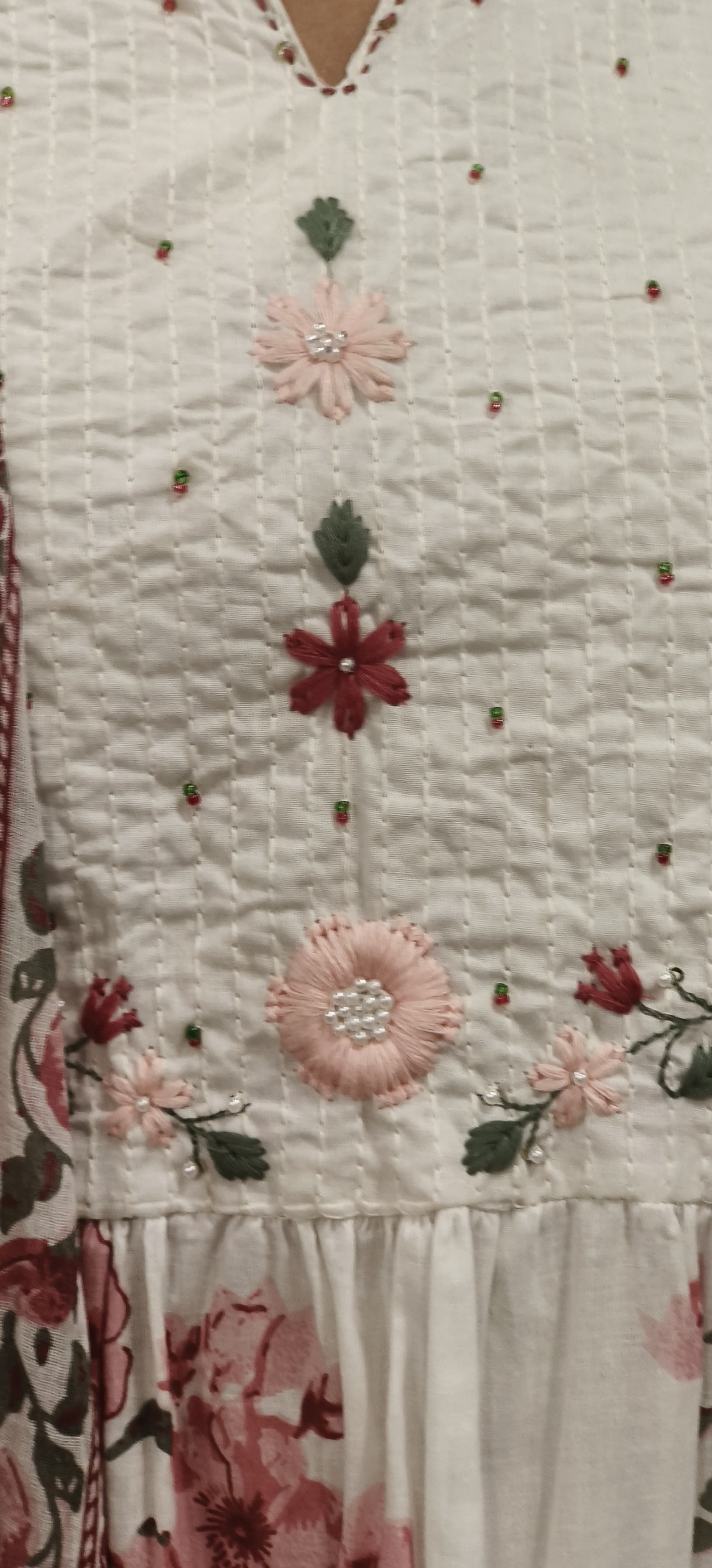 Floral Print Aline Embroidered Full Suit Set With Dupatta In Cotton Fabric- 09841