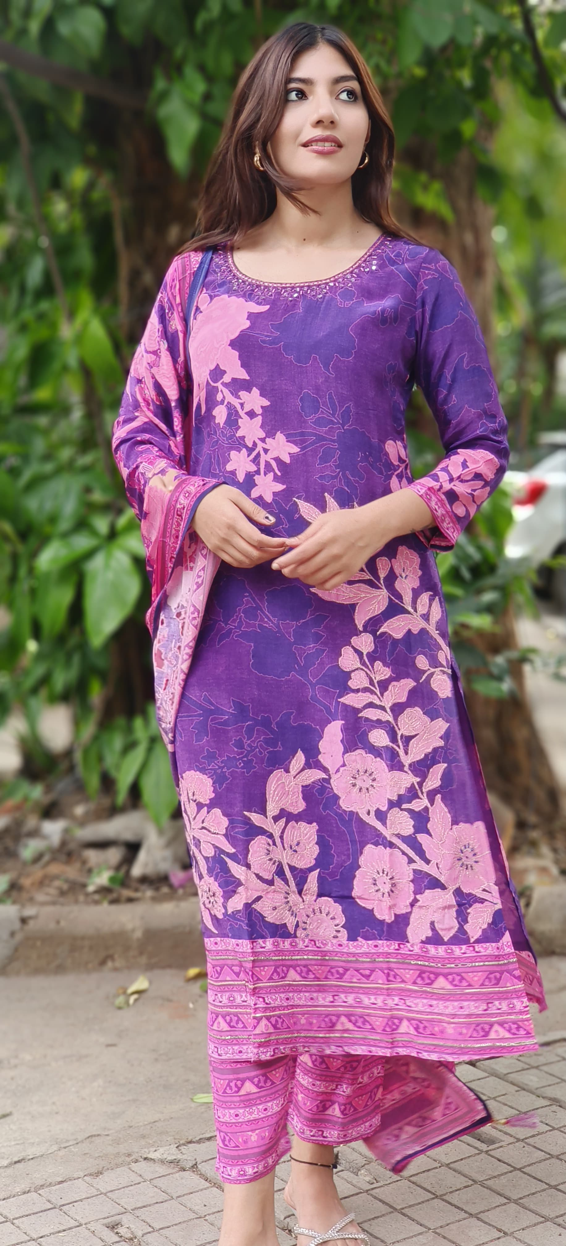 Digital Floral Print Kurta Pant With Dupatta In Crepe Fabric (Lean Fit)-010040 (DISPATCHING WILL BE DEALYED BY A WEEK)