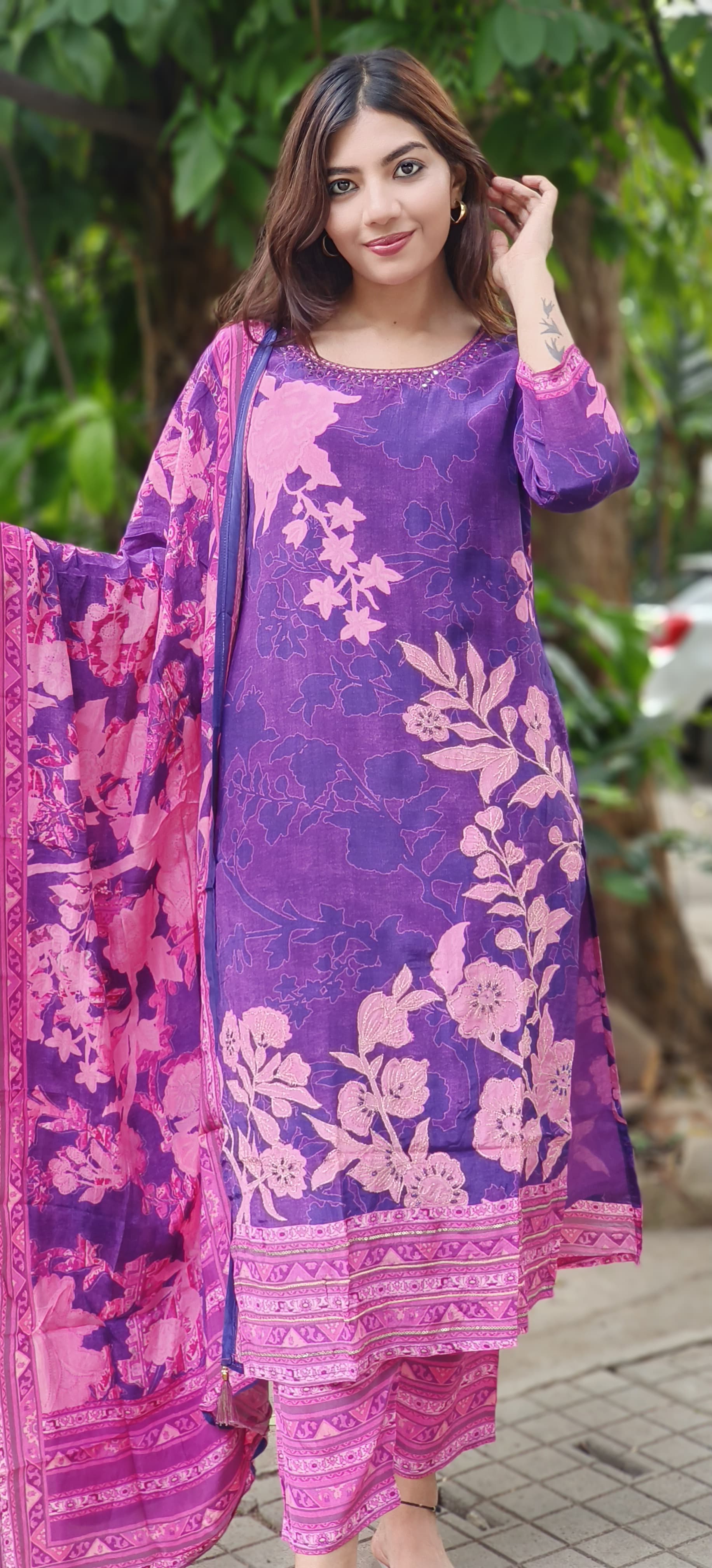 Digital Floral Print Kurta Pant With Dupatta In Crepe Fabric (Lean Fit)-010040 (DISPATCHING WILL BE DEALYED BY A WEEK)
