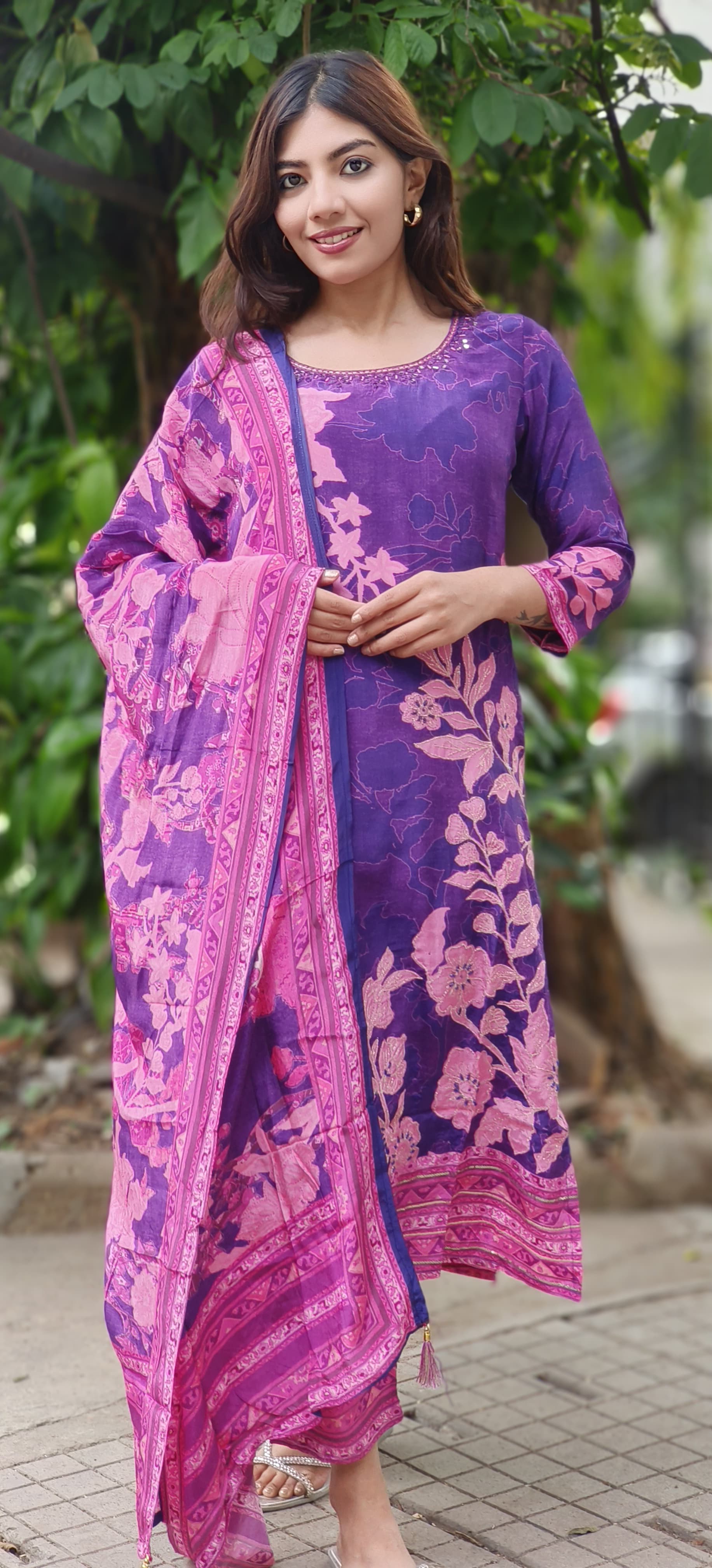 Digital Floral Print Kurta Pant With Dupatta In Crepe Fabric (Lean Fit)-010040 (DISPATCHING WILL BE DEALYED BY A WEEK)