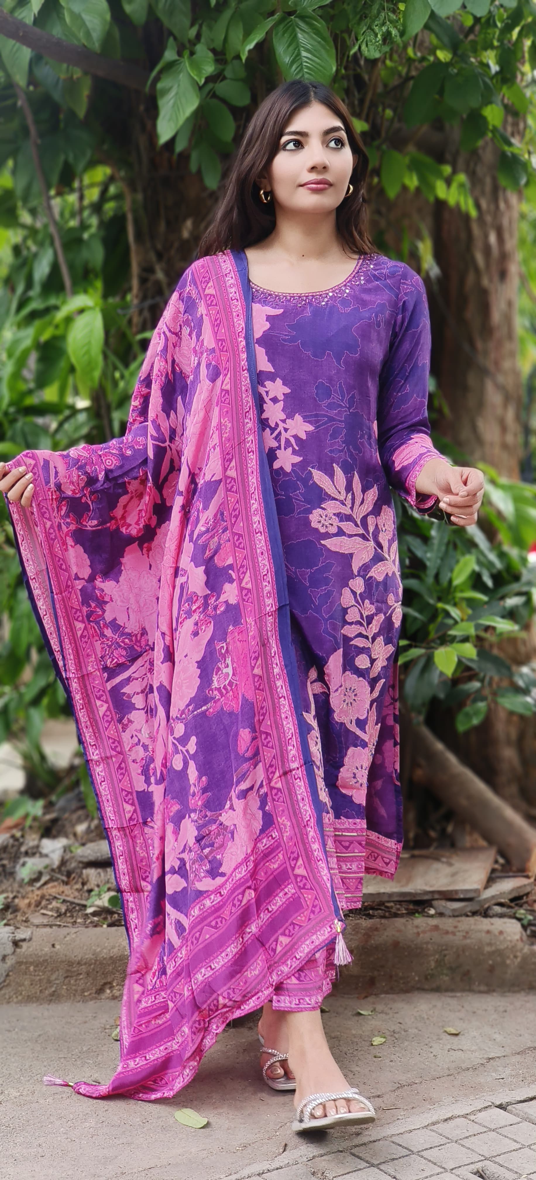 Digital Floral Print Kurta Pant With Dupatta In Crepe Fabric (Lean Fit)-010040 (DISPATCHING WILL BE DEALYED BY A WEEK)