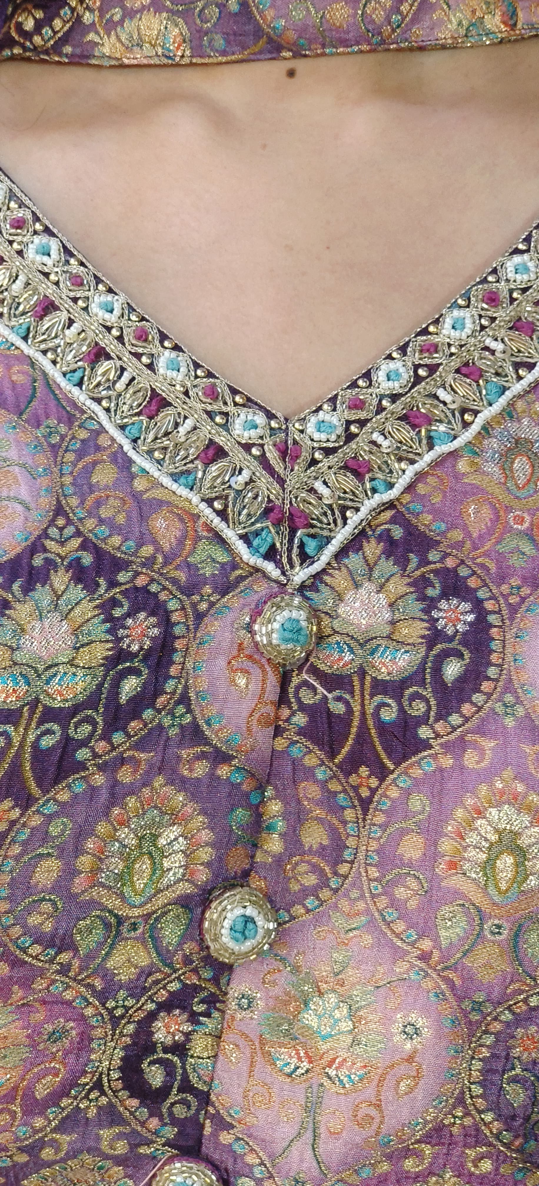 Brocade V-Neck Short Kurta With Chinon Palazzo Pant & Dupatta