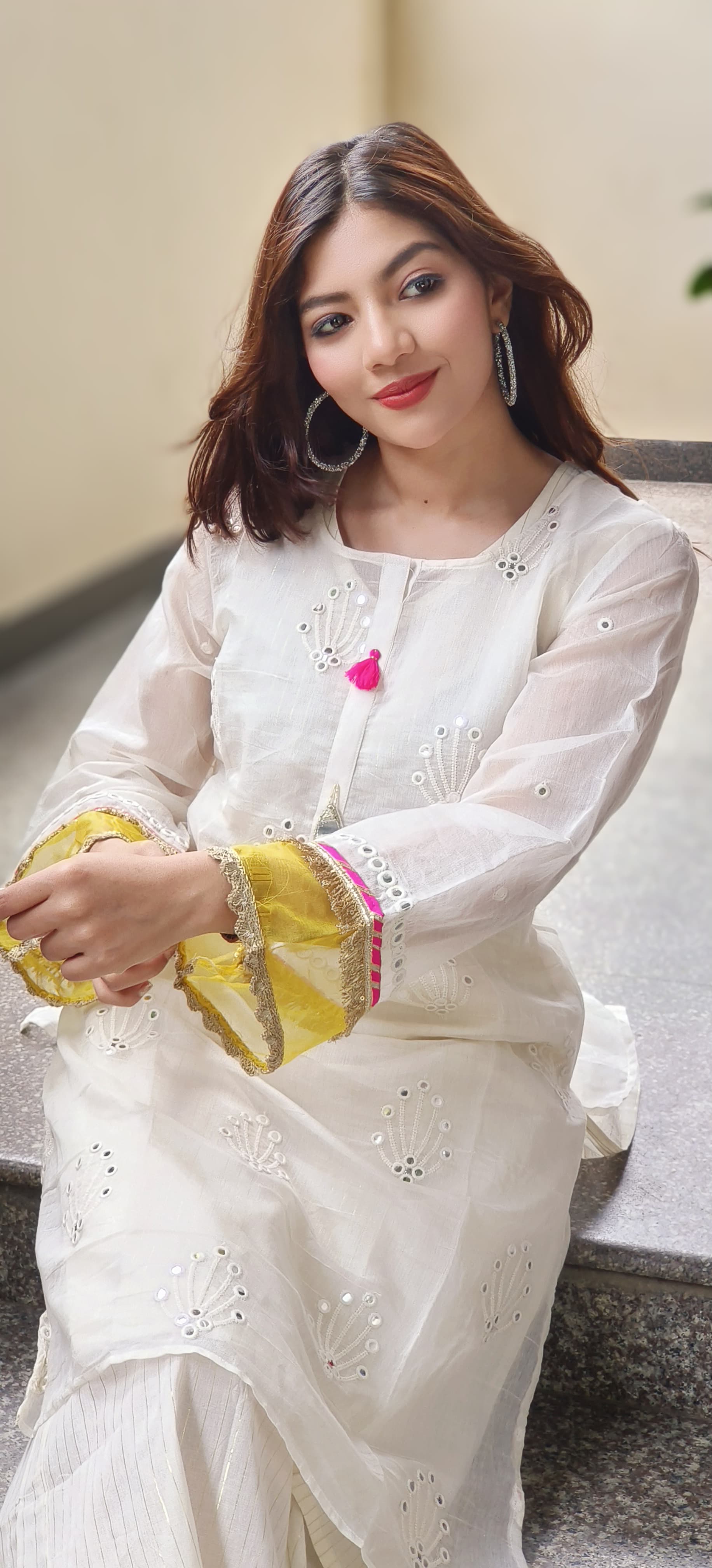 Foil Mirror Work Chanderi Outer With Inner & Pant In Lurex Fabric - 09965