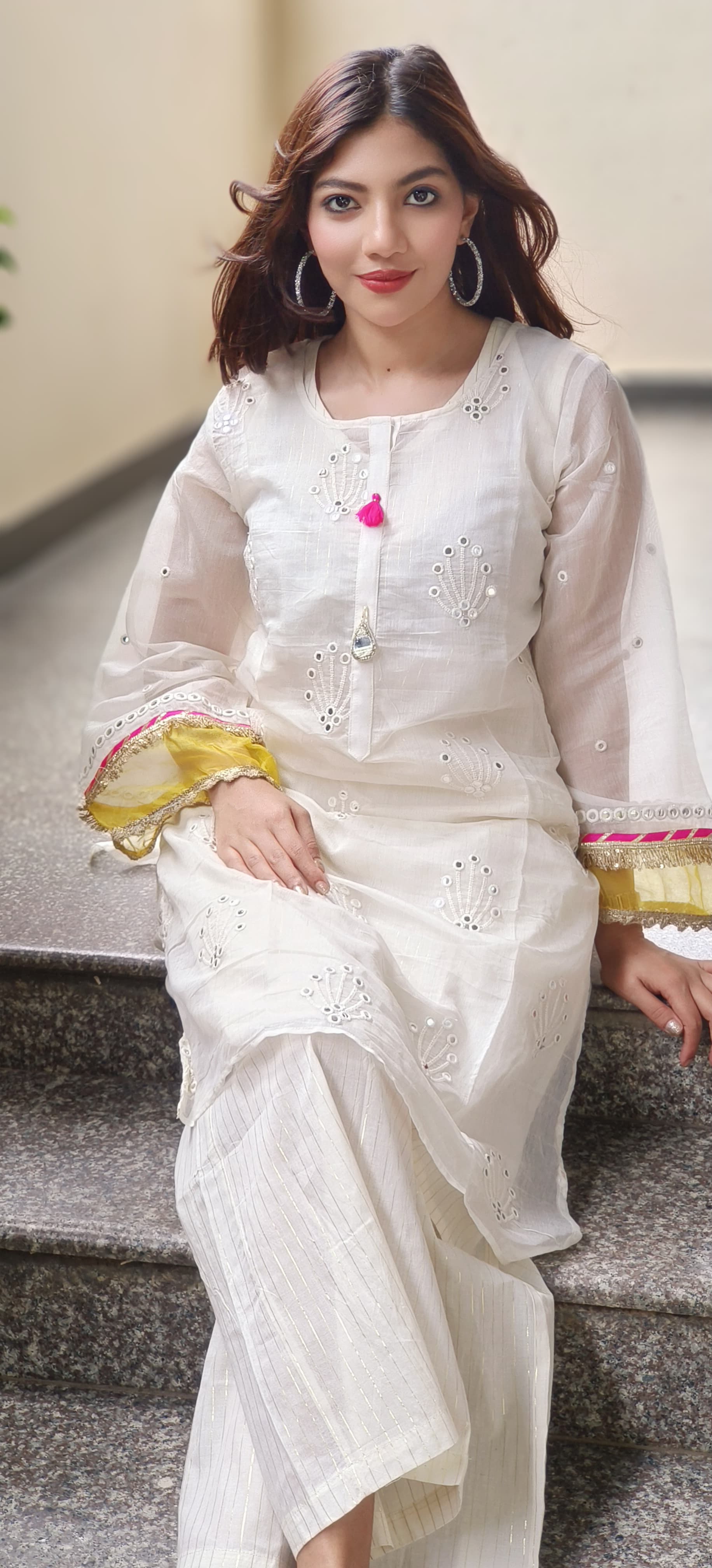 Foil Mirror Work Chanderi Outer With Inner & Pant In Lurex Fabric - 09965