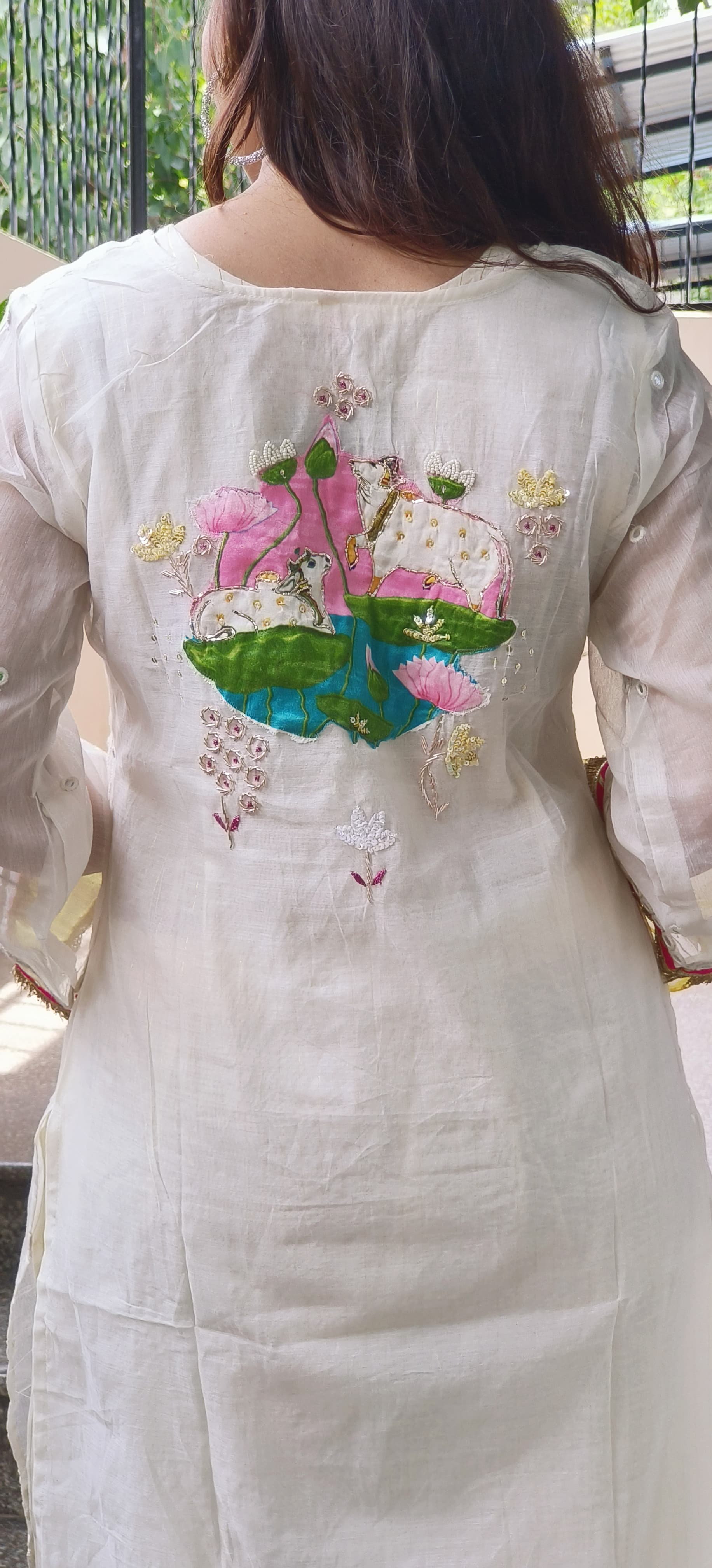 Foil Mirror Work Chanderi Outer With Inner & Pant In Lurex Fabric - 09965