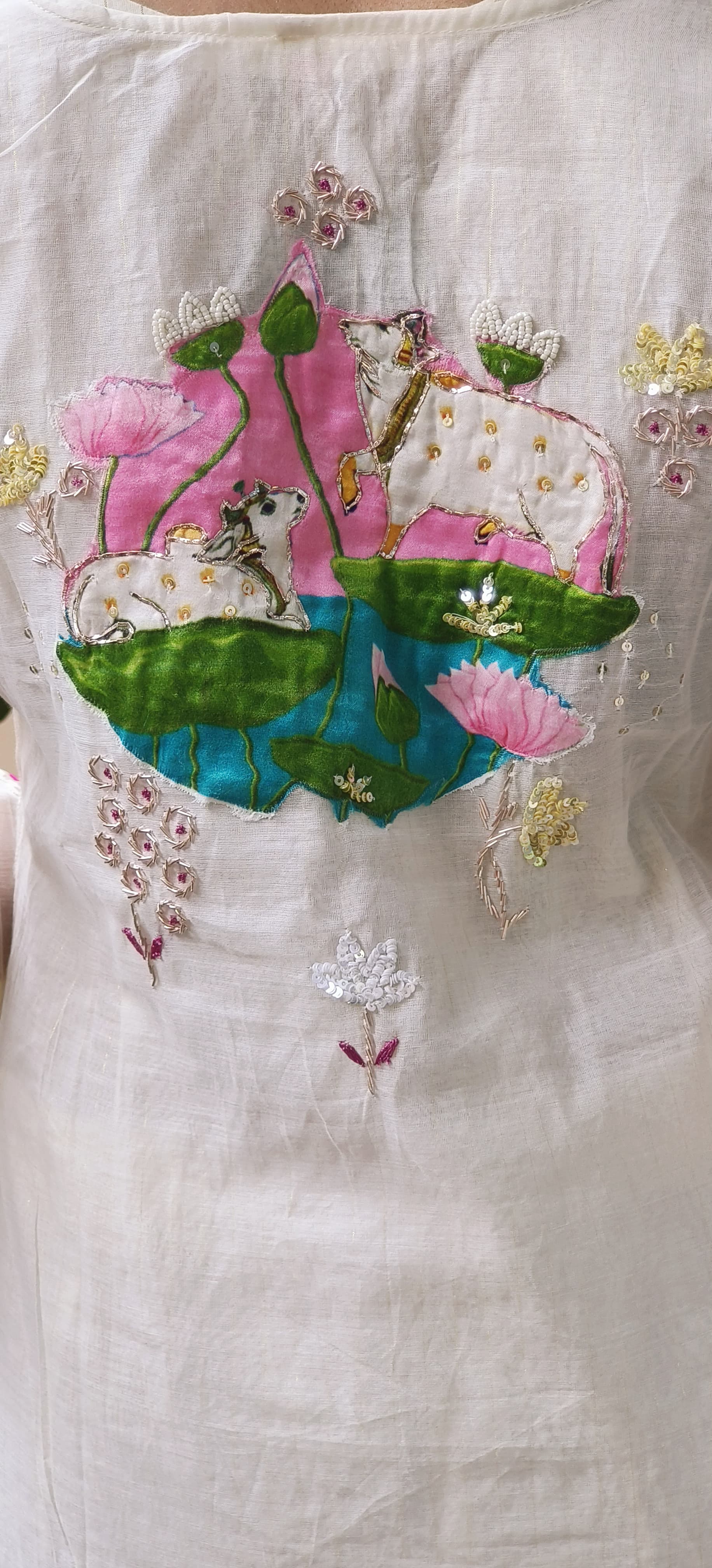 Foil Mirror Work Chanderi Outer With Inner & Pant In Lurex Fabric - 09965