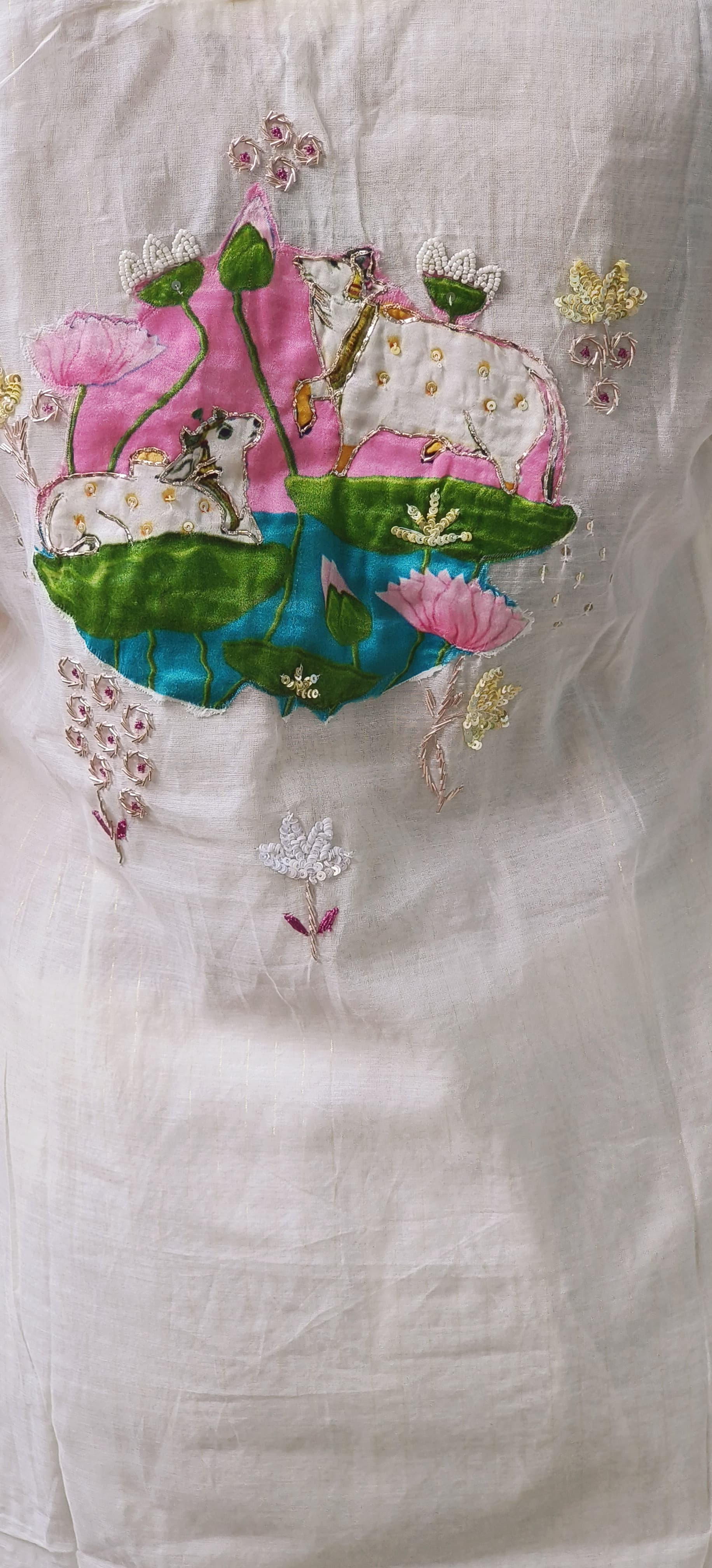 Foil Mirror Work Chanderi Outer With Inner & Pant In Lurex Fabric - 09965