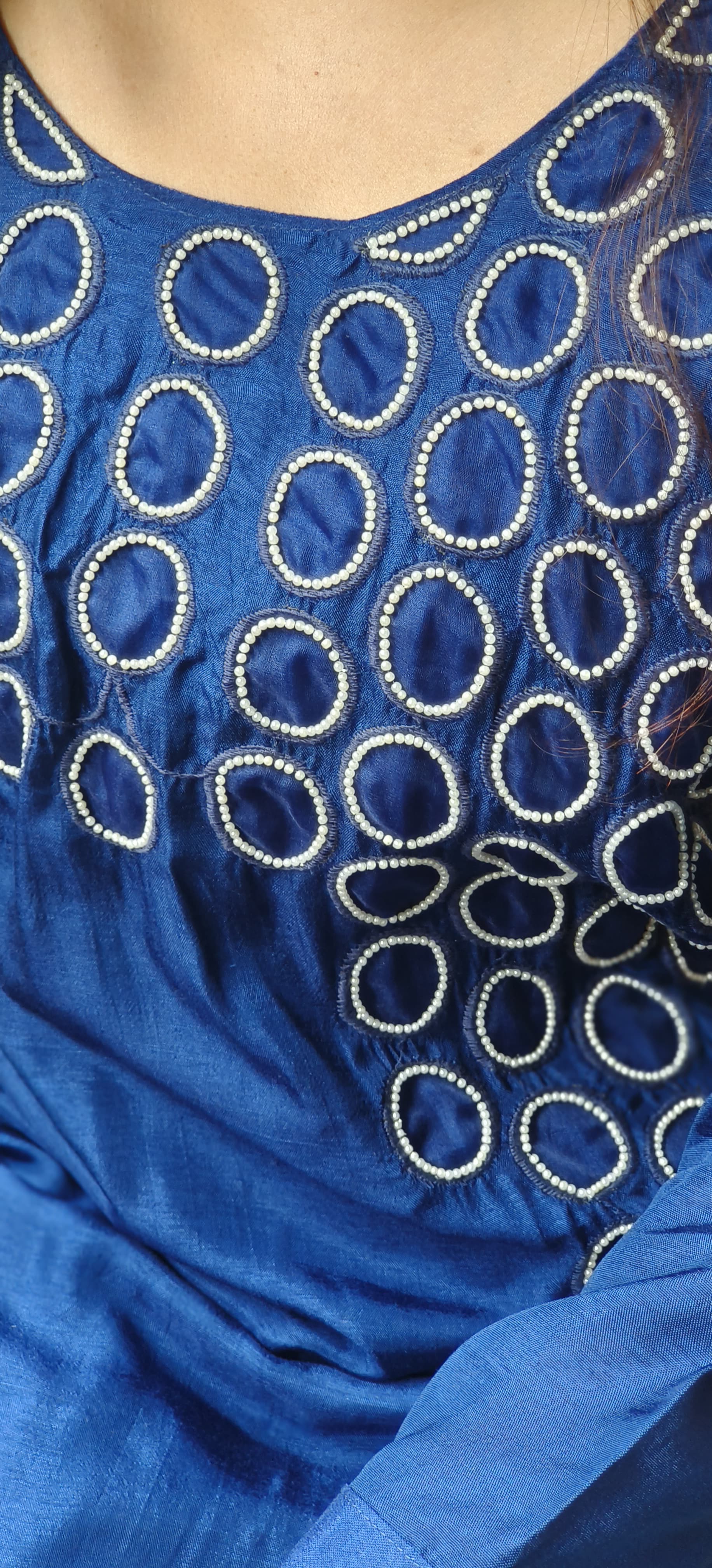 Beautiful Pearl Round Work Co-Ord Set In Dola Silk Fabric With Cotton Lining Inside- 10048