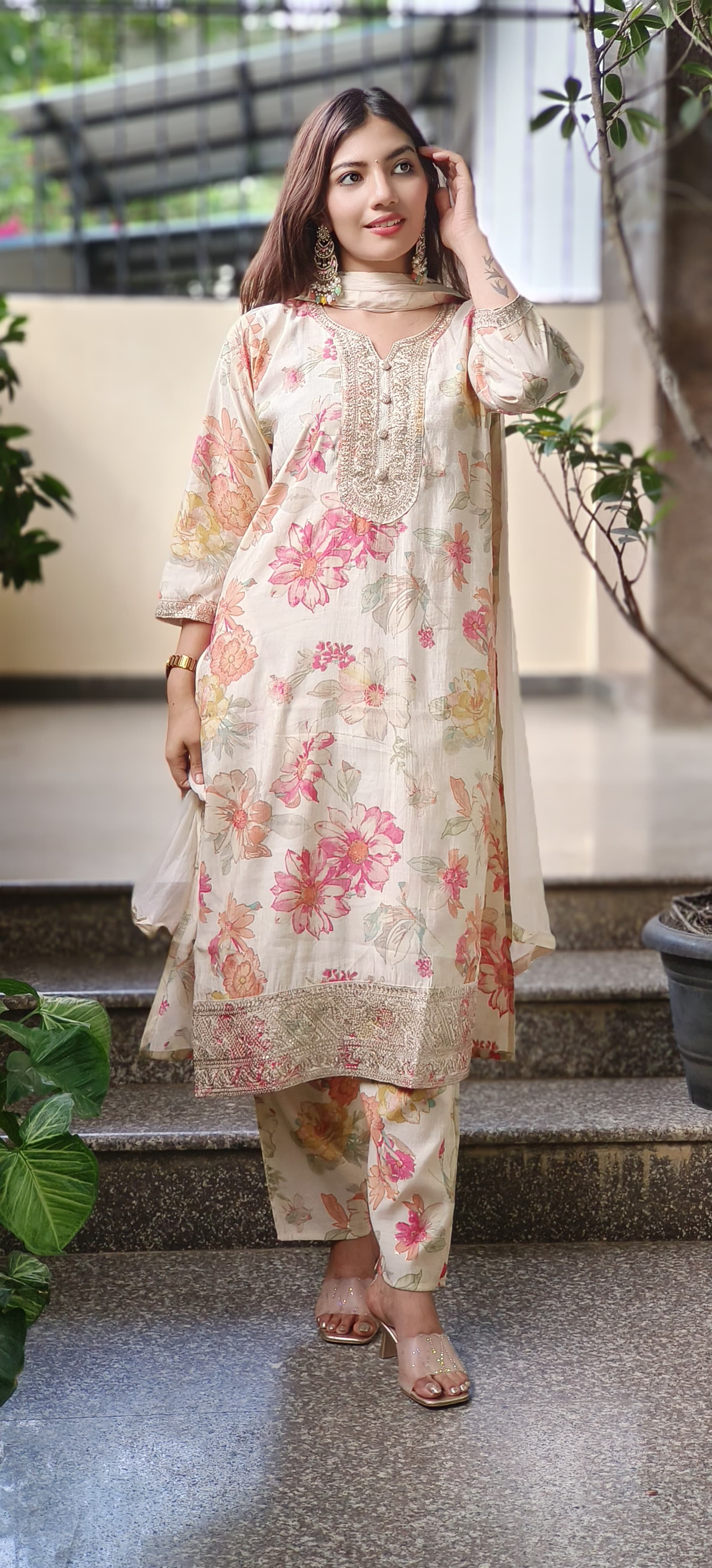Ready To Wear Floral Printed Full Suit Set In Modal Muslin Fabric- 10147, 10148 & 10149